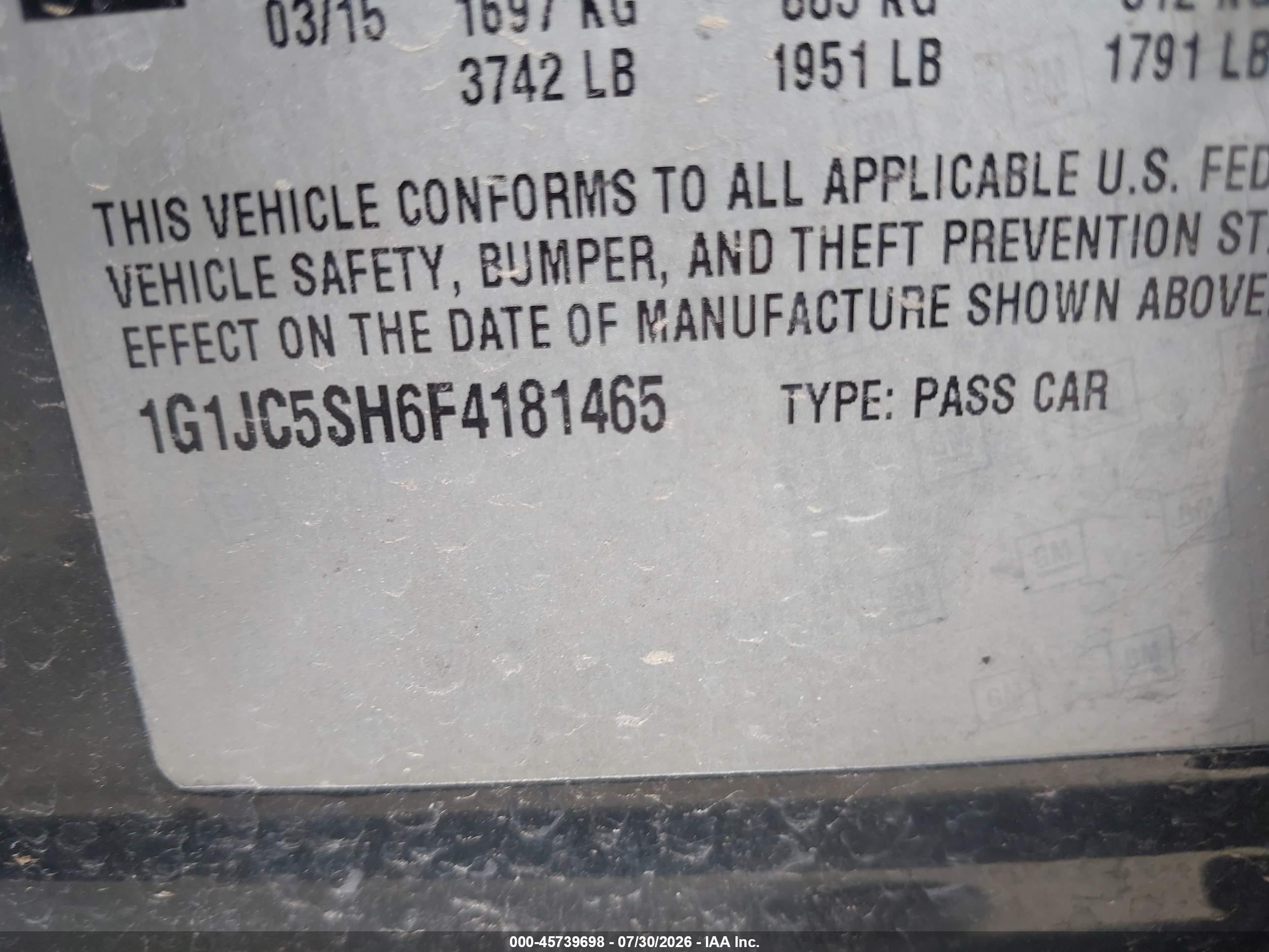 2015 Chevrolet Sonic Lt Auto Gray vin: 1G1JC5SH6F4181465