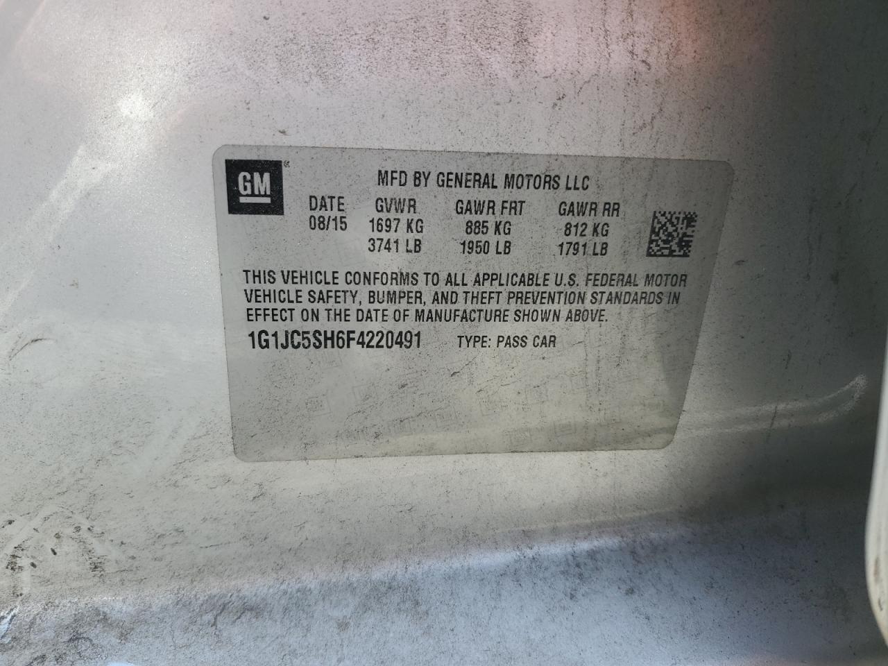 2015 Chevrolet Sonic Lt Silver vin: 1G1JC5SH6F4220491