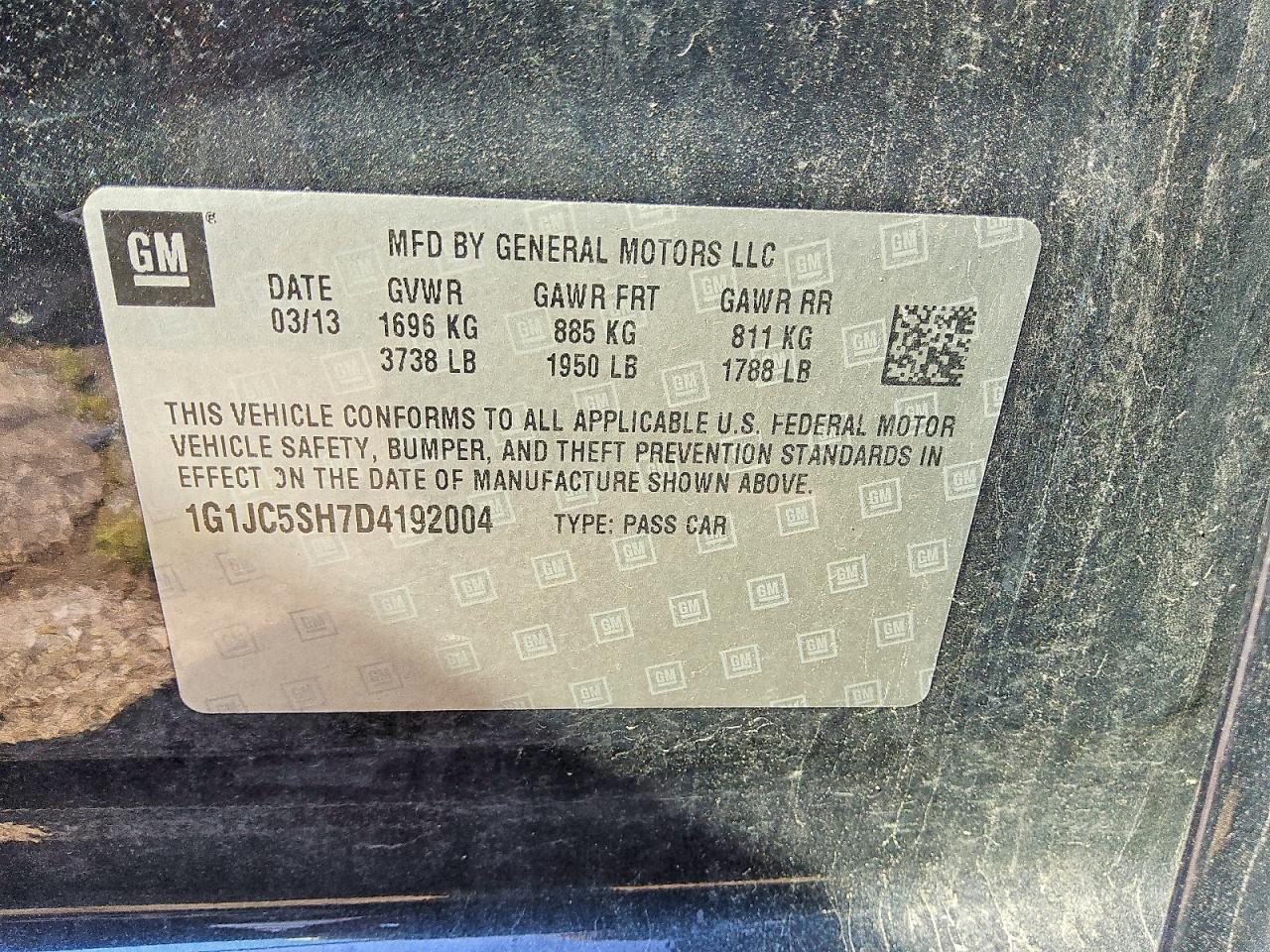 2013 Chevrolet Sonic Lt Black vin: 1G1JC5SH7D4192004