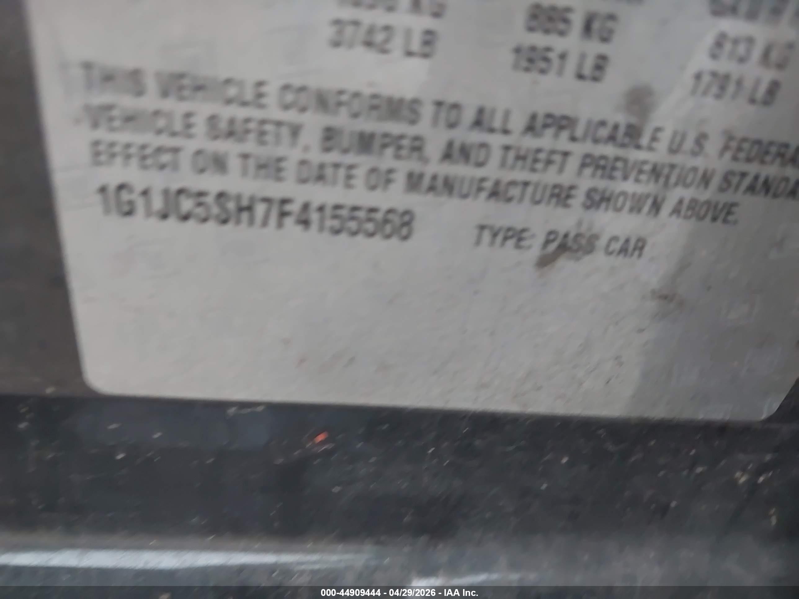 2015 Chevrolet Sonic Lt Auto Черный vin: 1G1JC5SH7F4155568