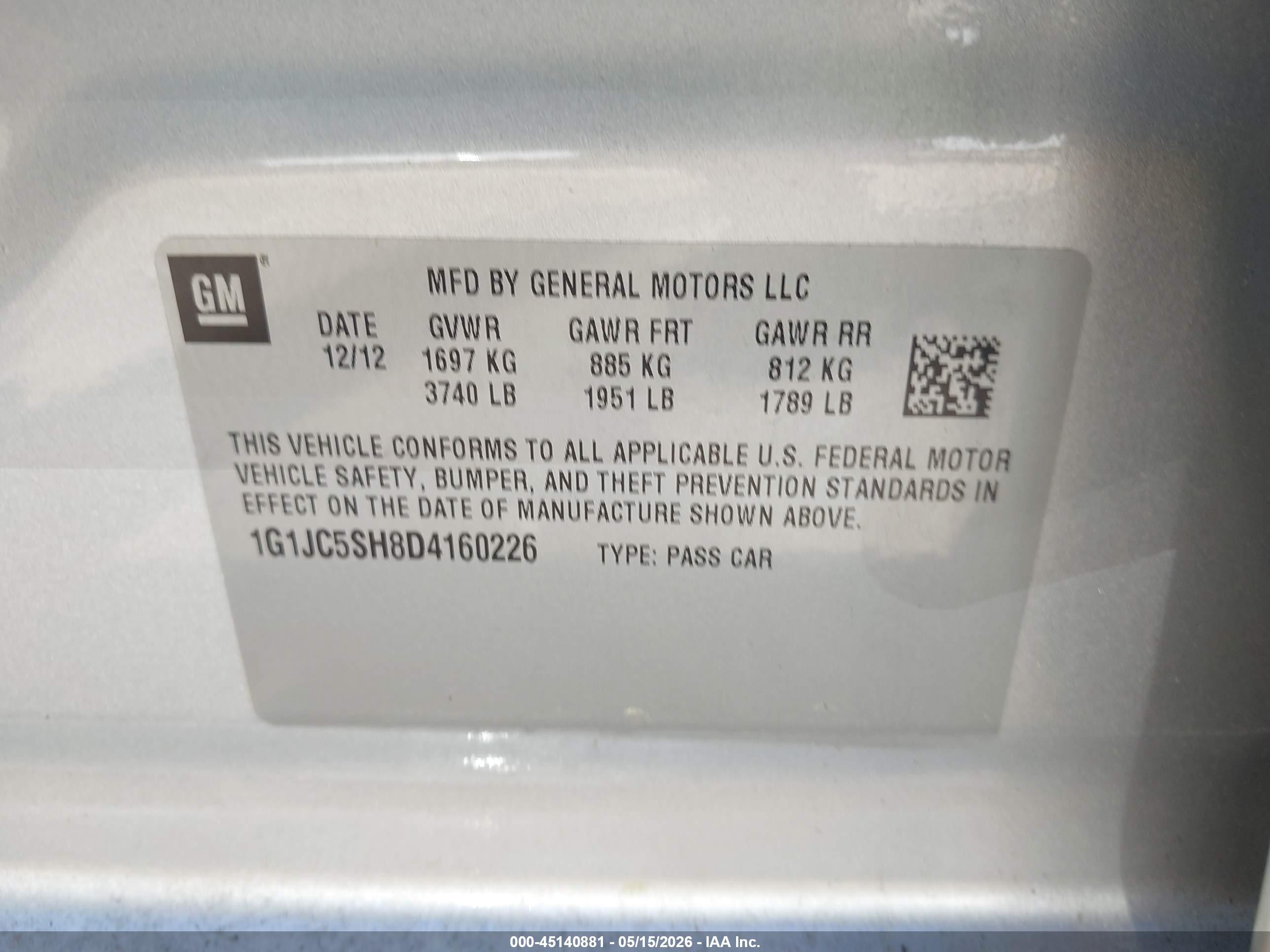 2013 Chevrolet Sonic Lt Auto Silver vin: 1G1JC5SH8D4160226