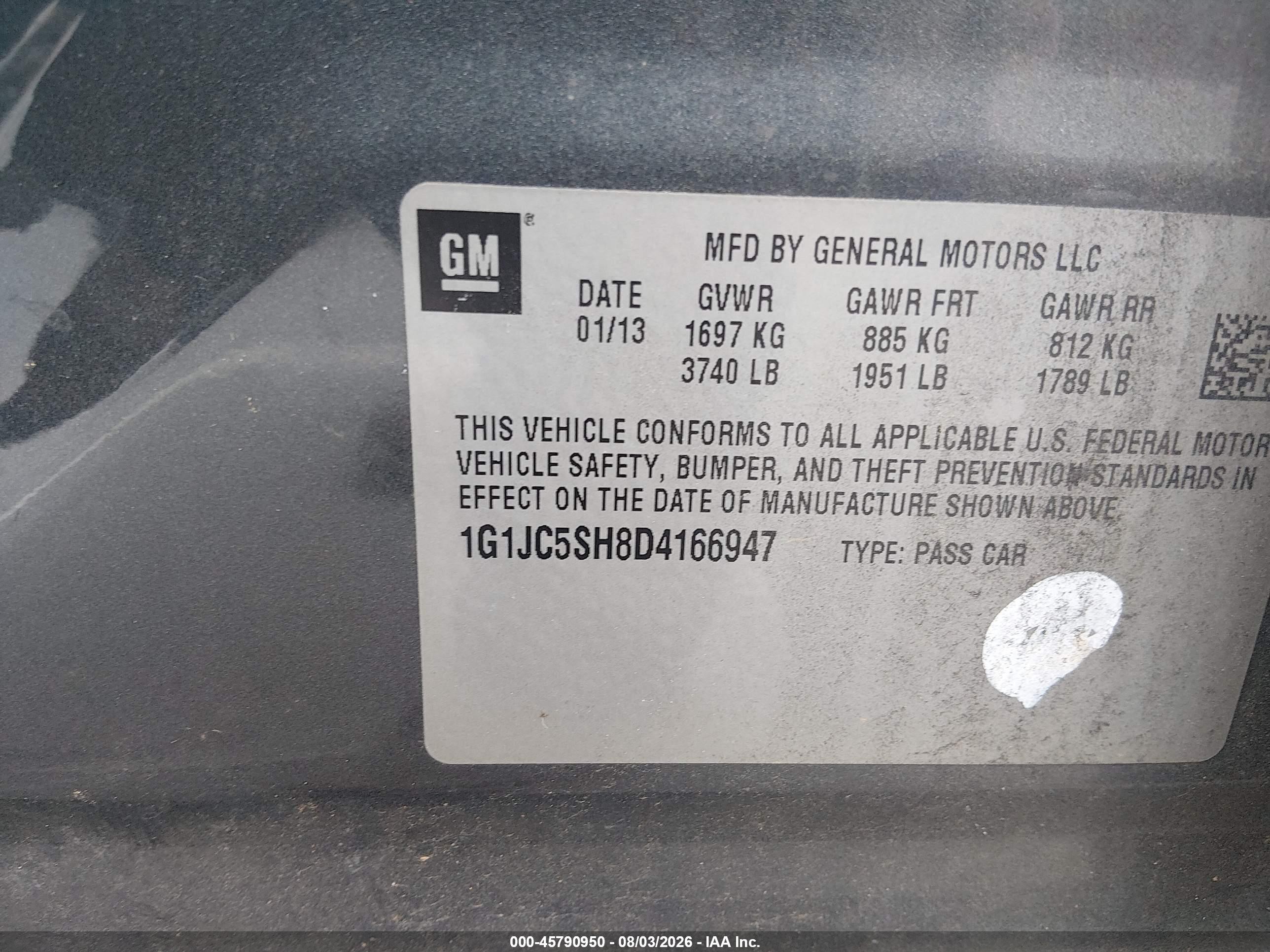 2013 Chevrolet Sonic Lt Auto Gray vin: 1G1JC5SH8D4166947