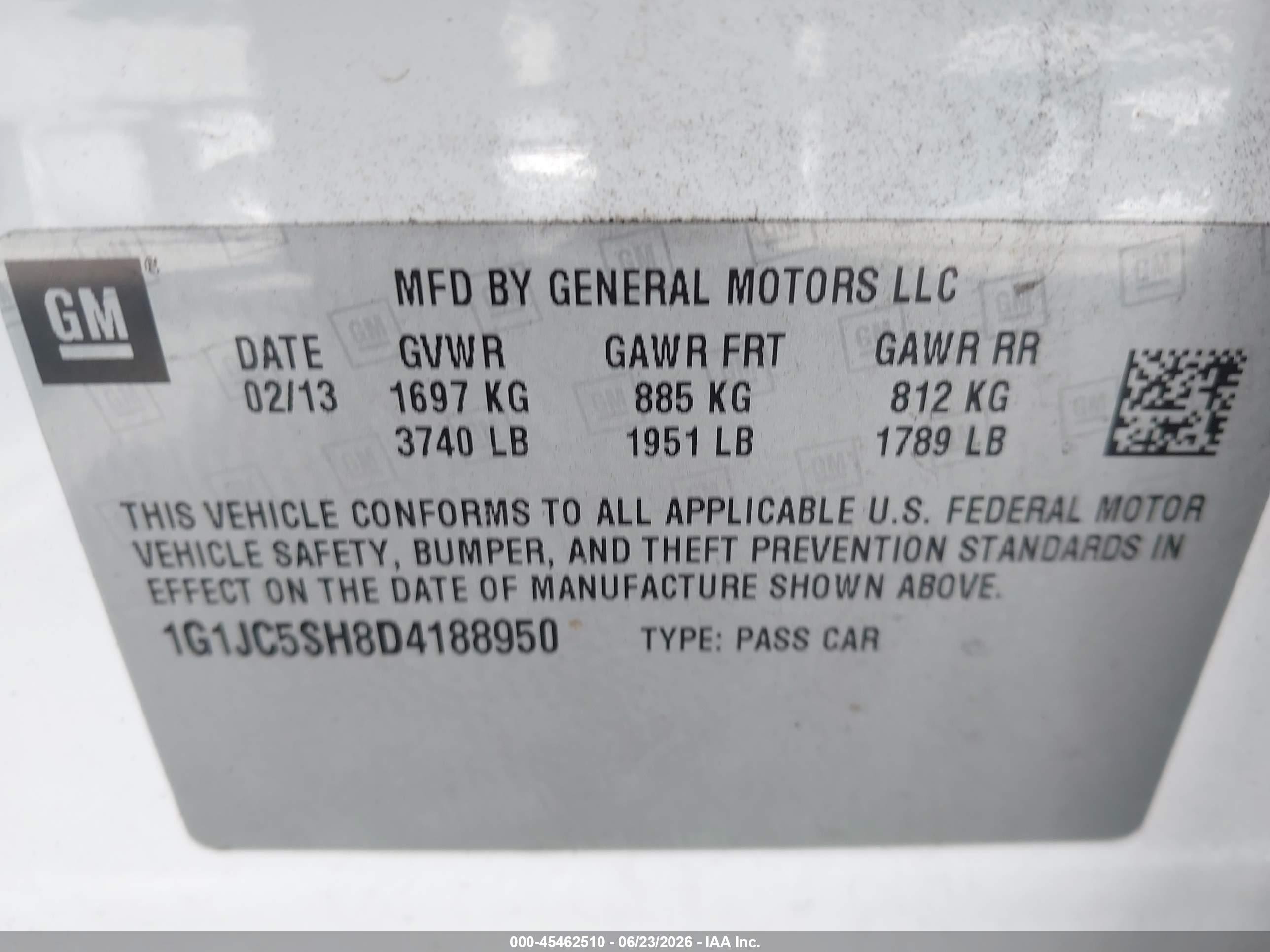 2013 Chevrolet Sonic Lt Auto White vin: 1G1JC5SH8D4188950