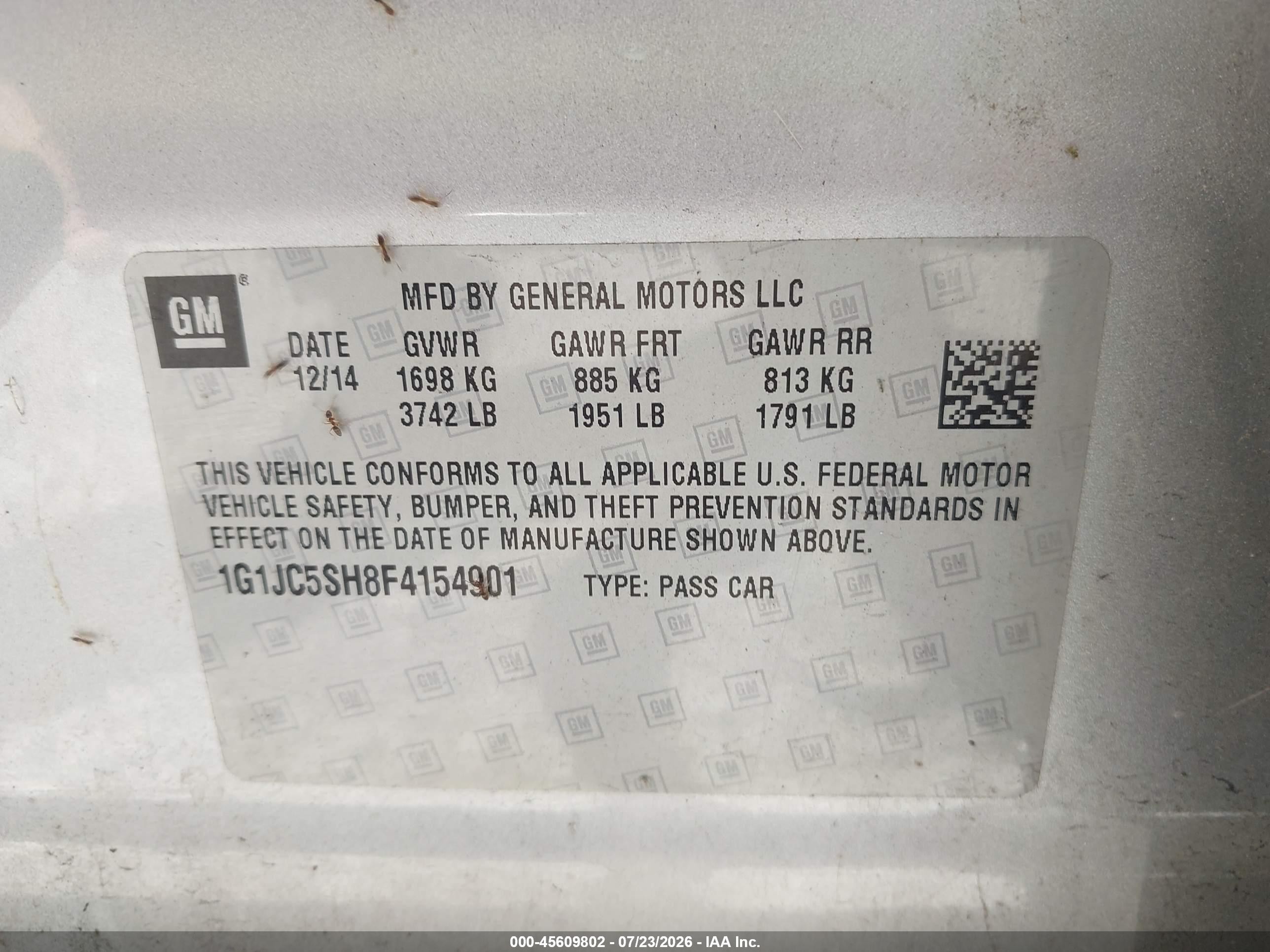 2015 Chevrolet Sonic Lt Auto Silver vin: 1G1JC5SH8F4154901