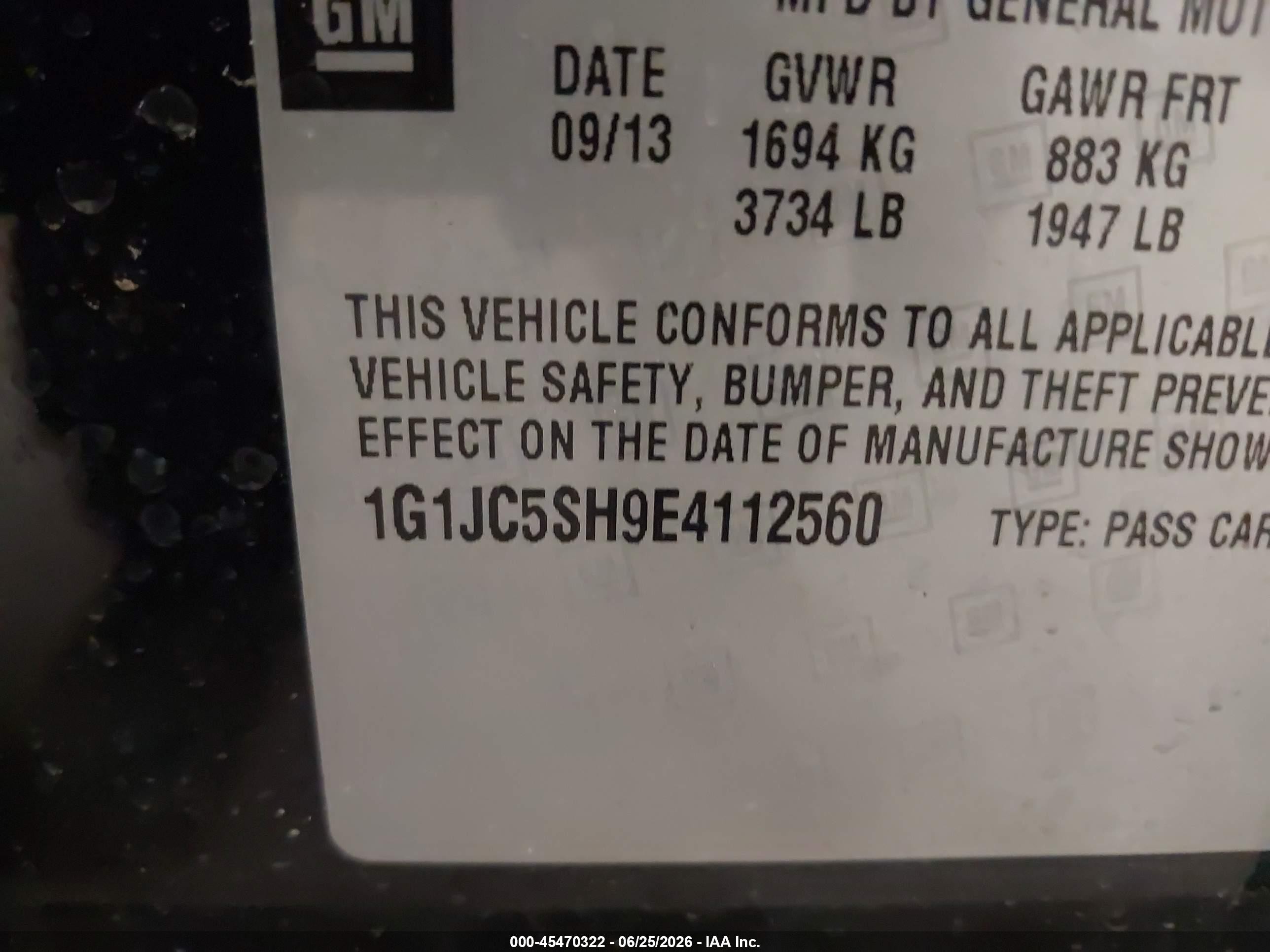 2014 Chevrolet Sonic Lt Auto Black vin: 1G1JC5SH9E4112560