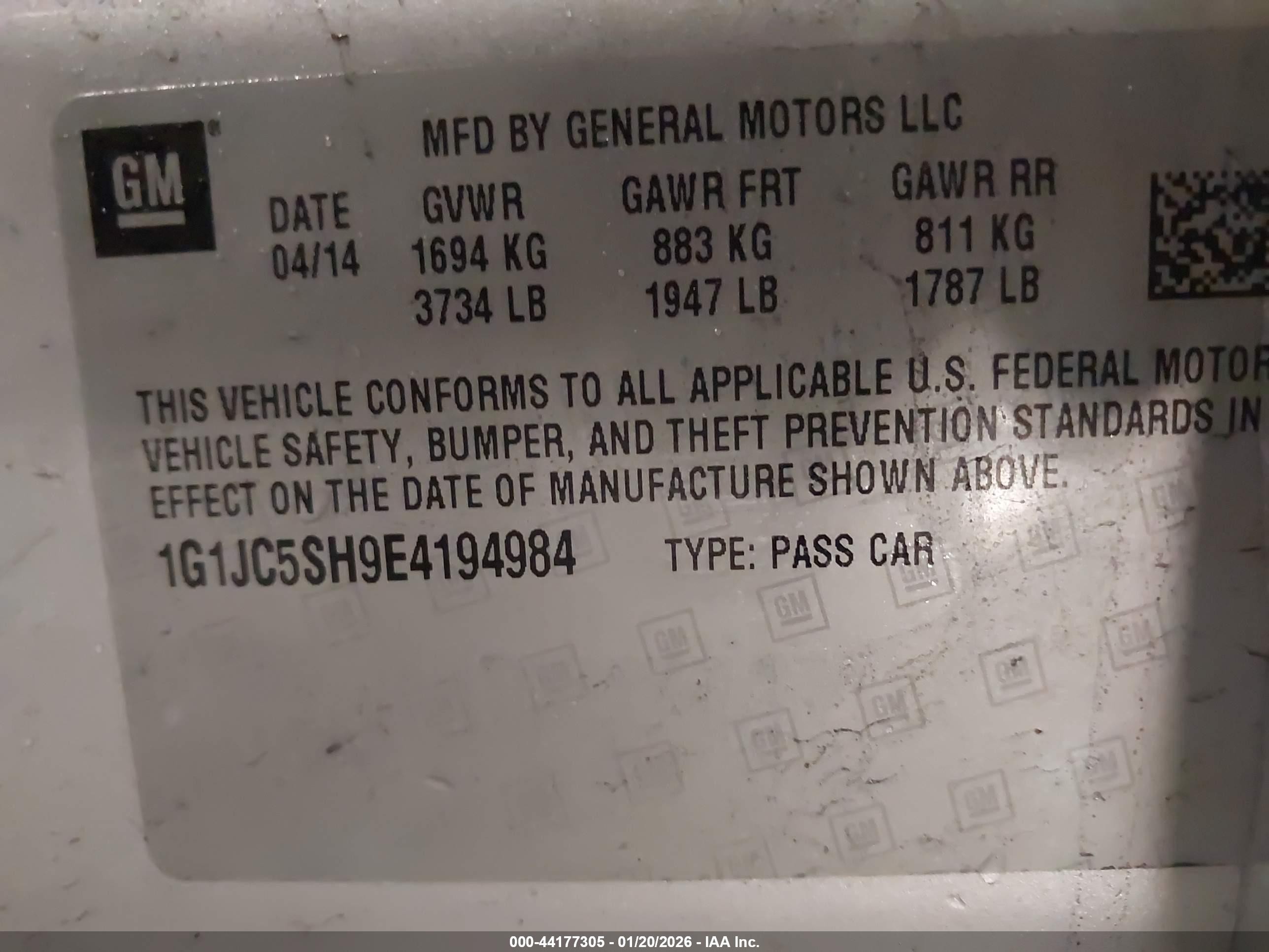 2014 Chevrolet Sonic Lt Auto Gray vin: 1G1JC5SH9E4194984