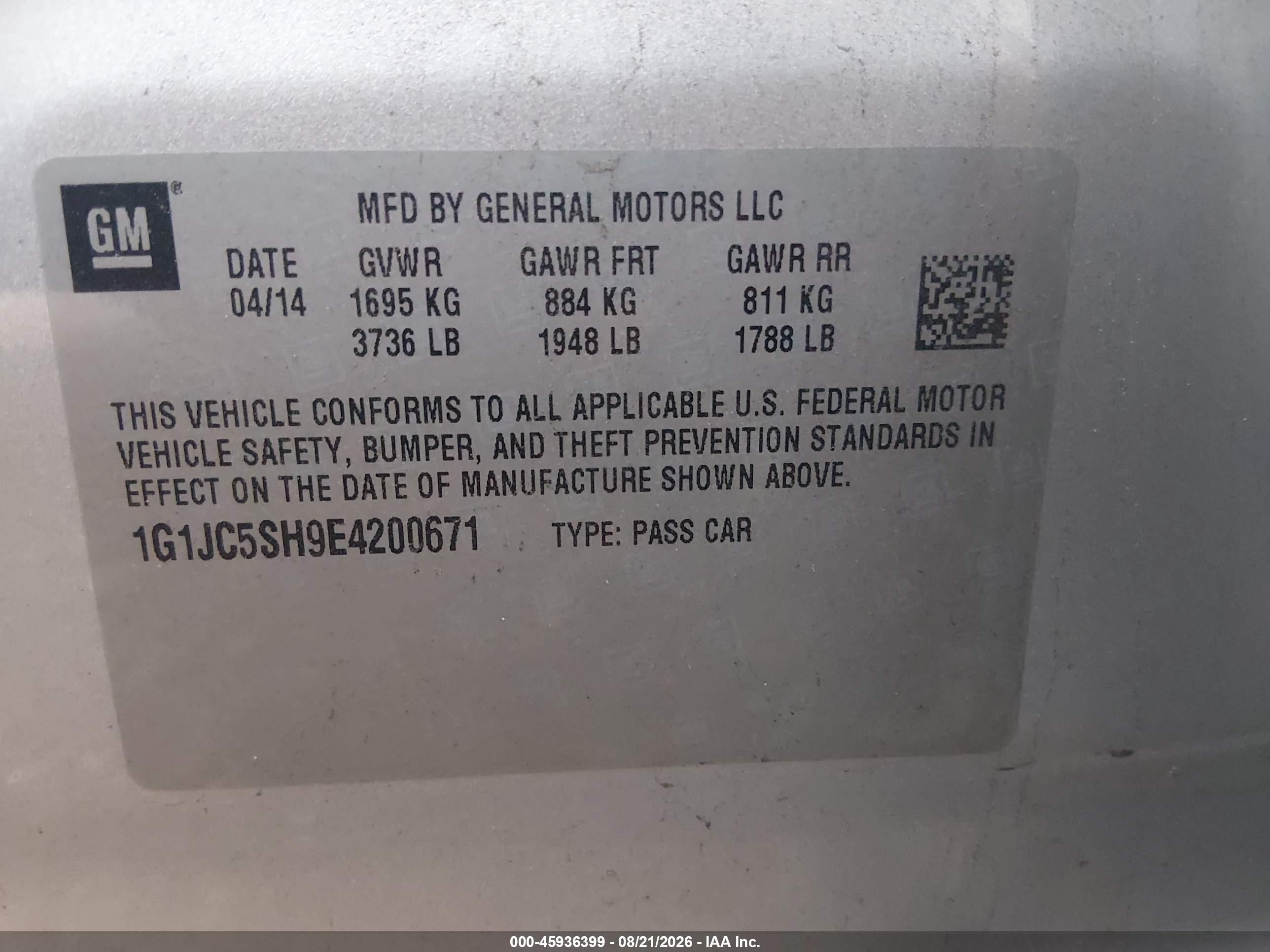 2014 Chevrolet Sonic Lt Auto Silver vin: 1G1JC5SH9E4200671