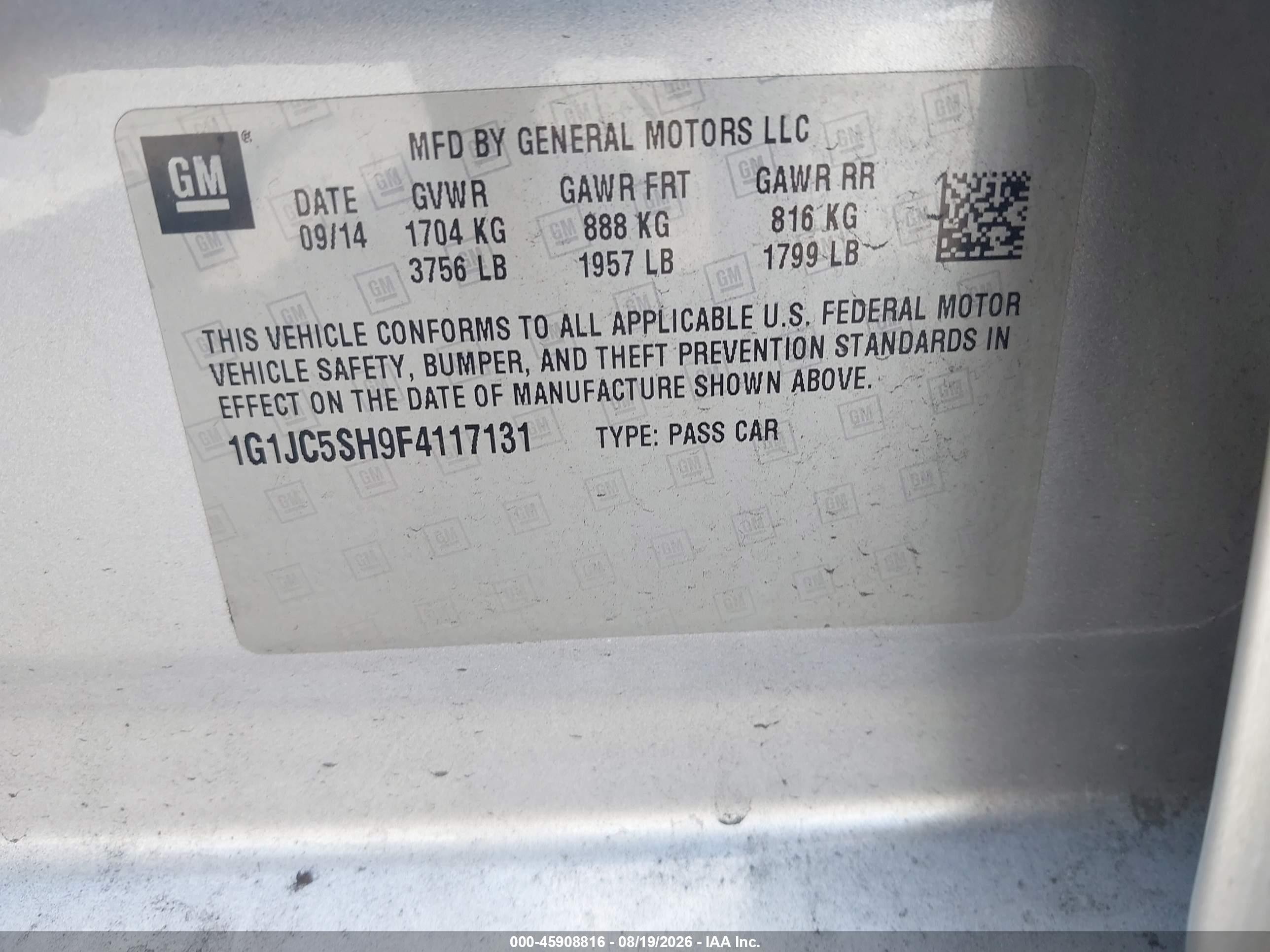 2015 Chevrolet Sonic Lt Auto Silver vin: 1G1JC5SH9F4117131