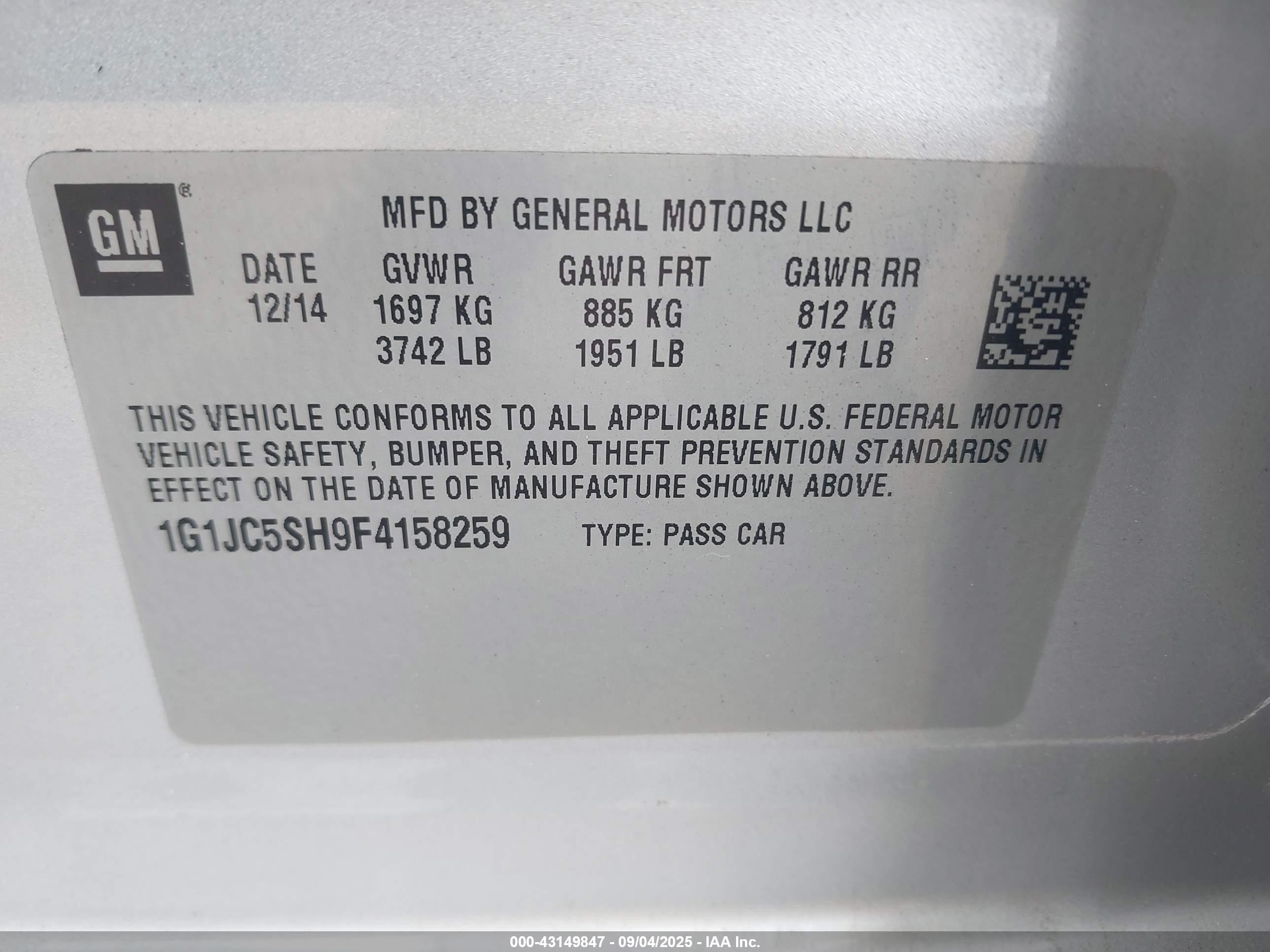 2015 Chevrolet Sonic Lt Auto Silver vin: 1G1JC5SH9F4158259