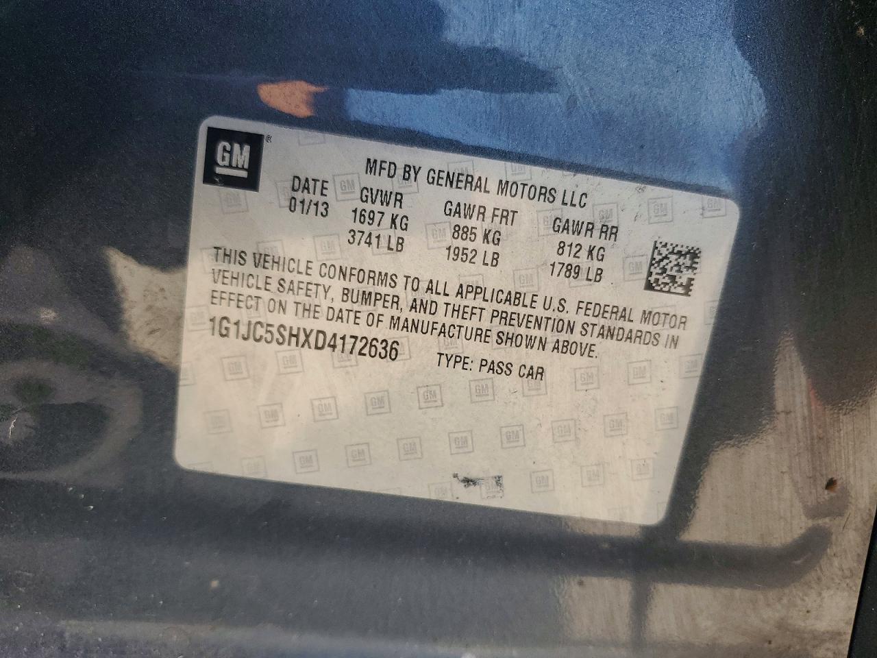 2013 Chevrolet Sonic Lt Charcoal vin: 1G1JC5SHXD4172636