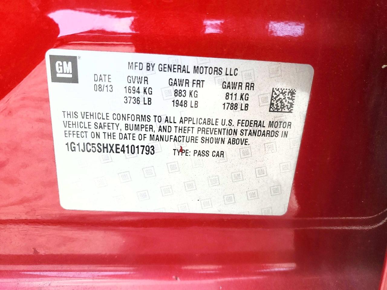 2014 Chevrolet Sonic Lt Красный vin: 1G1JC5SHXE4101793