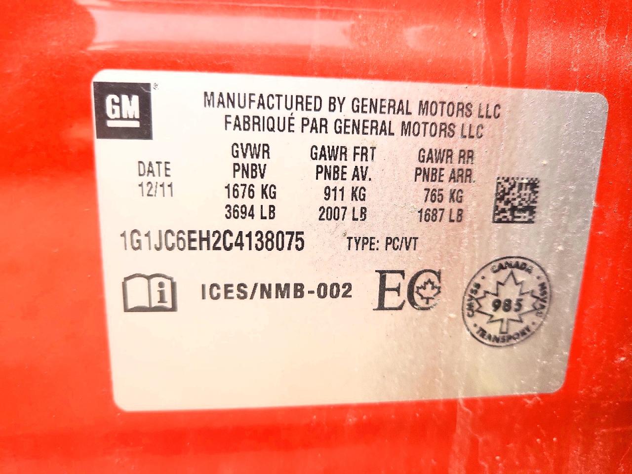 2012 Chevrolet Sonic Orange vin: 1G1JC6EH2C4138075