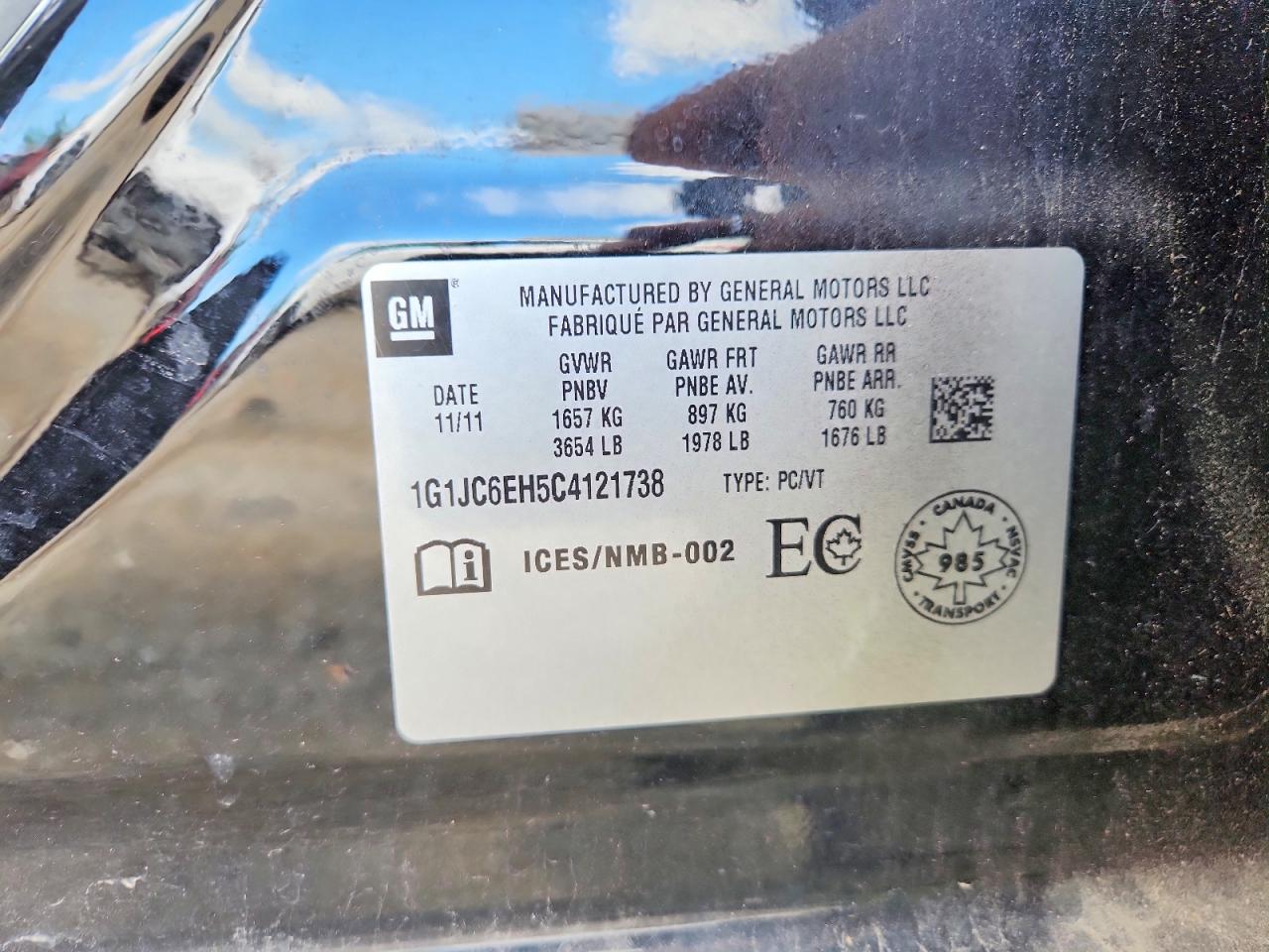 2012 Chevrolet Sonic Lt Черный vin: 1G1JC6EH5C4121738