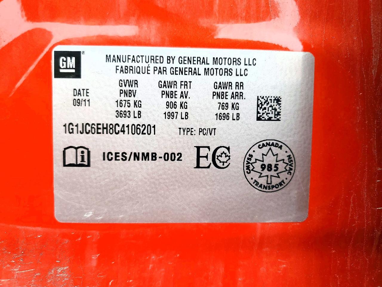 2012 Chevrolet Sonic Lt Orange vin: 1G1JC6EH8C4106201