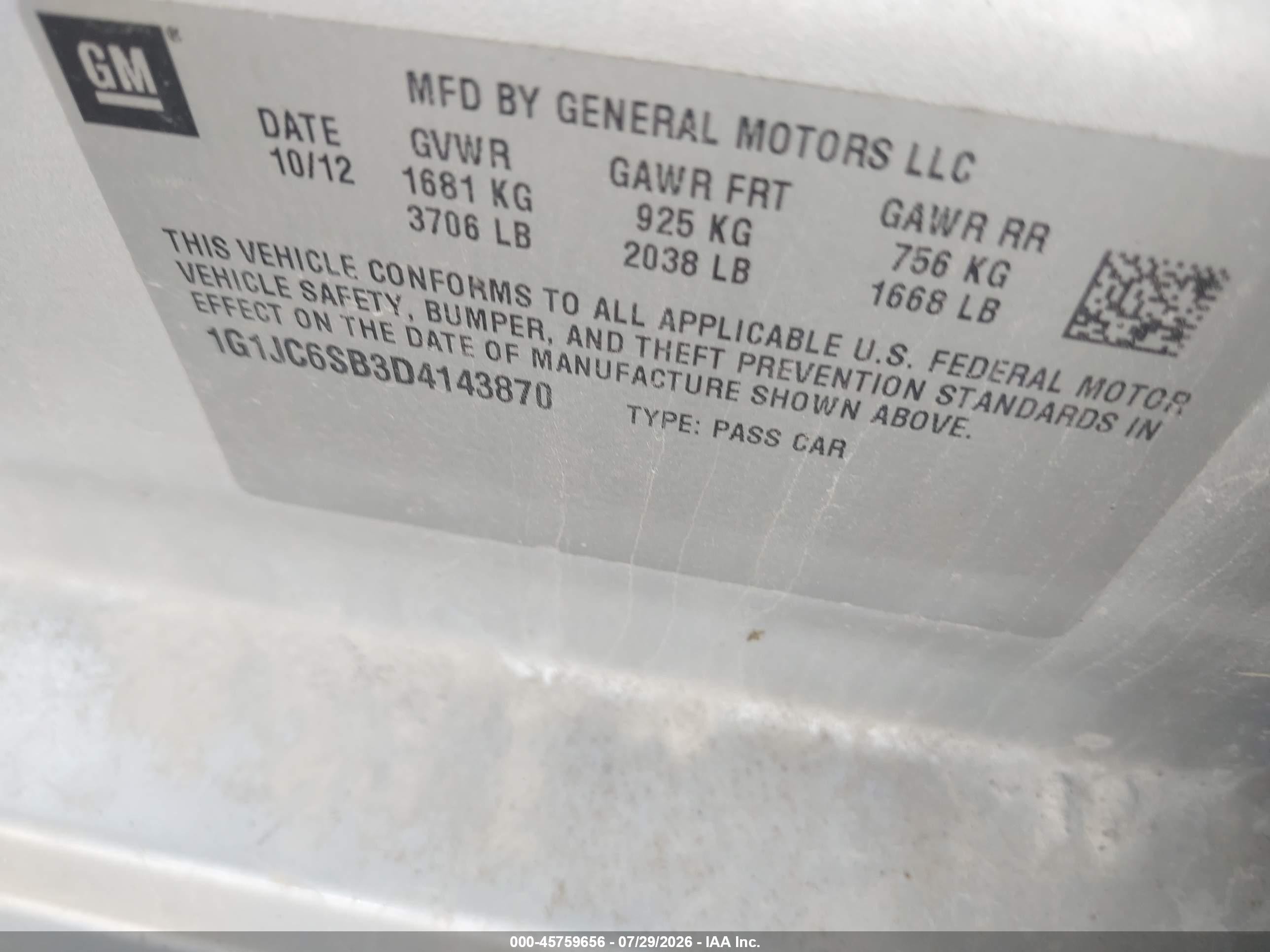 2013 Chevrolet Sonic Lt Auto Серебряный vin: 1G1JC6SB3D4143870