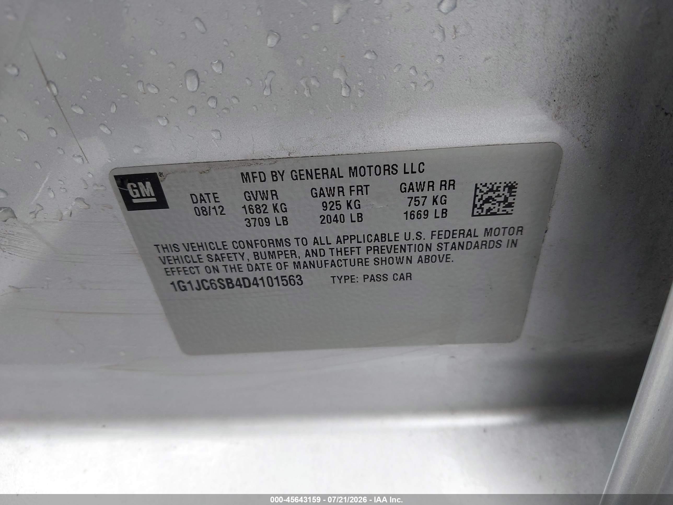 2013 Chevrolet Sonic Lt Auto Silver vin: 1G1JC6SB4D4101563
