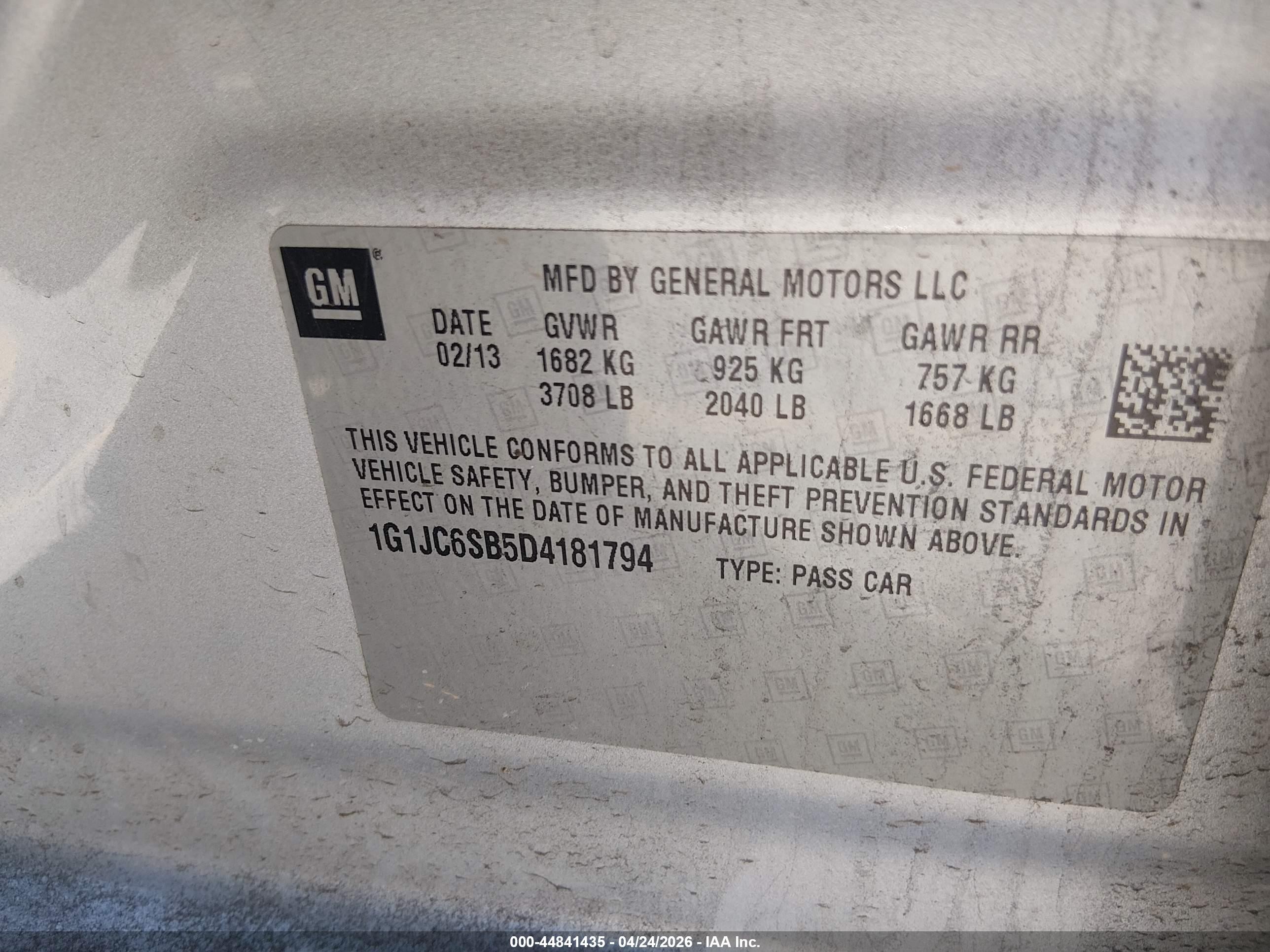 2013 Chevrolet Sonic Lt Auto Silver vin: 1G1JC6SB5D4181794