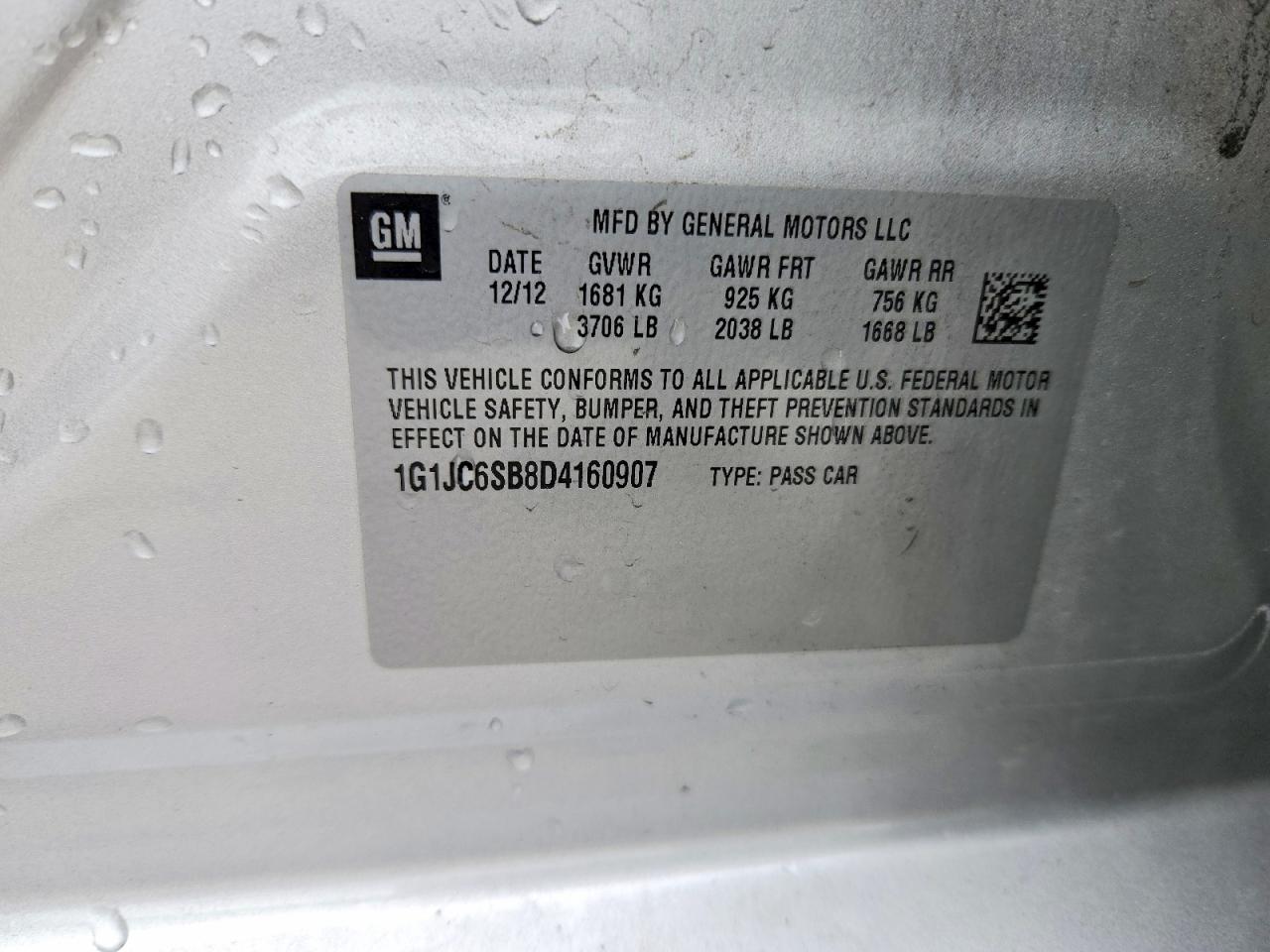 2013 Chevrolet Sonic Lt Серебряный vin: 1G1JC6SB8D4160907