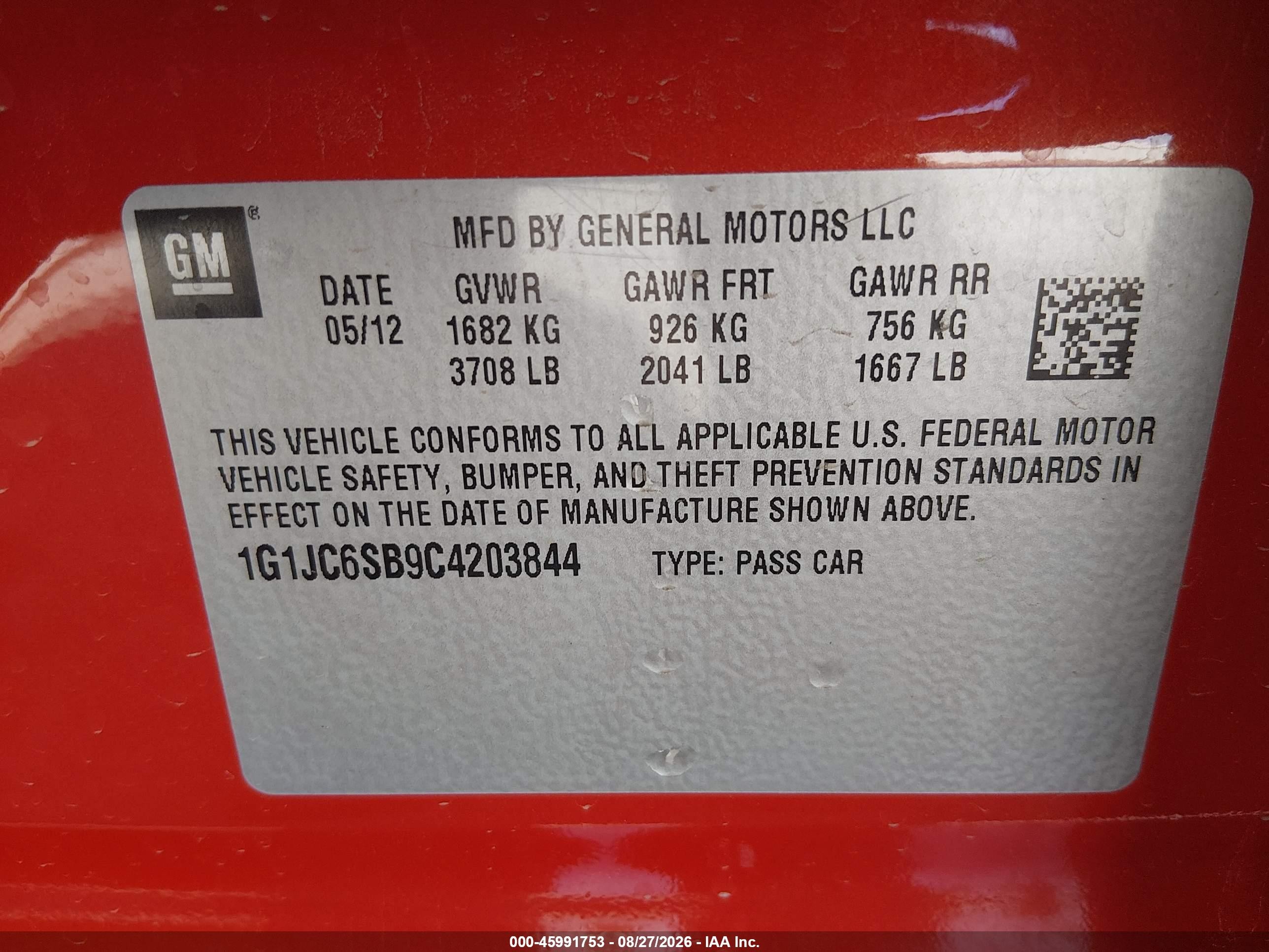 2012 Chevrolet Sonic 2lt Orange vin: 1G1JC6SB9C4203844