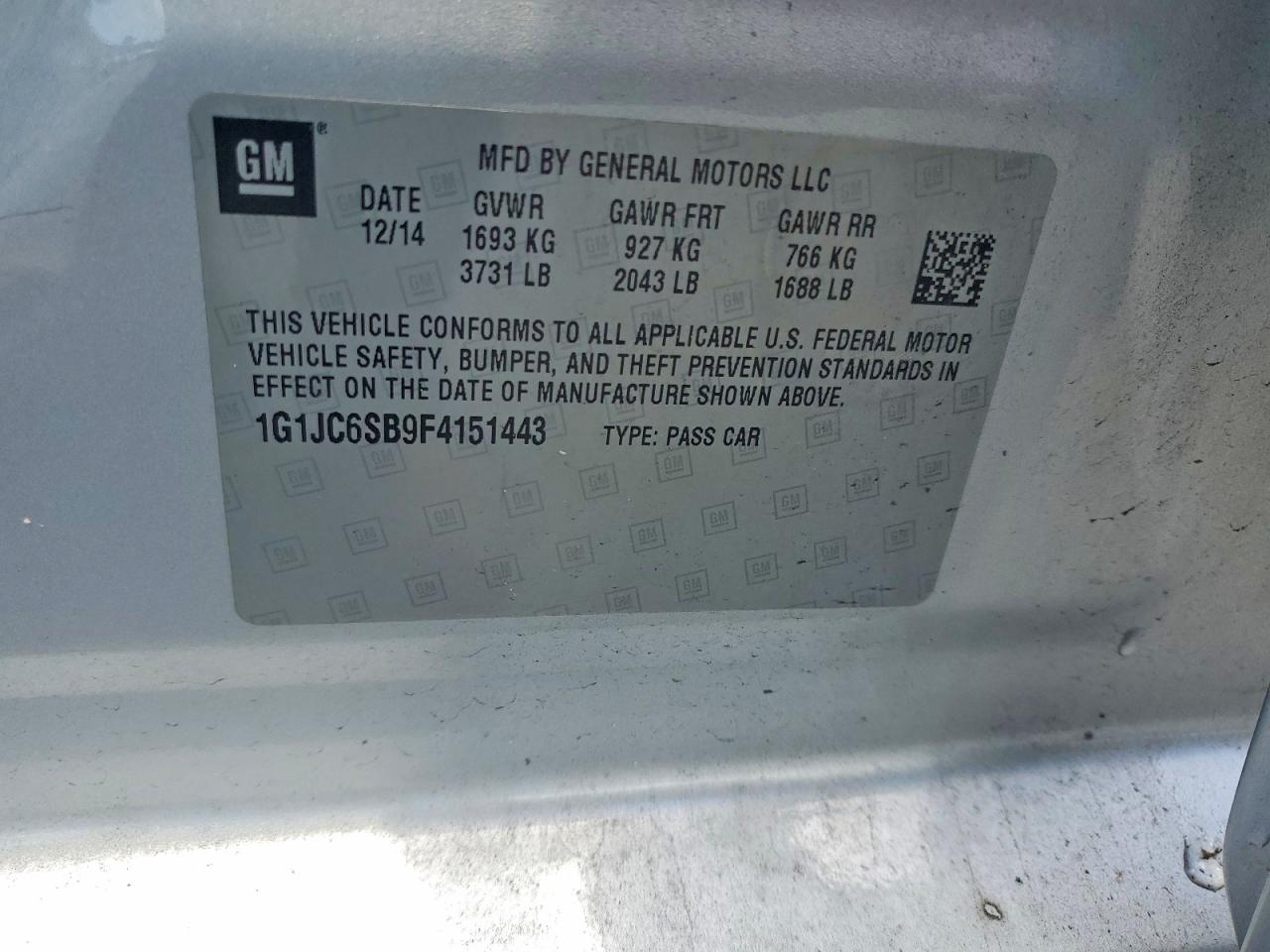 2015 Chevrolet Sonic Lt Silver vin: 1G1JC6SB9F4151443