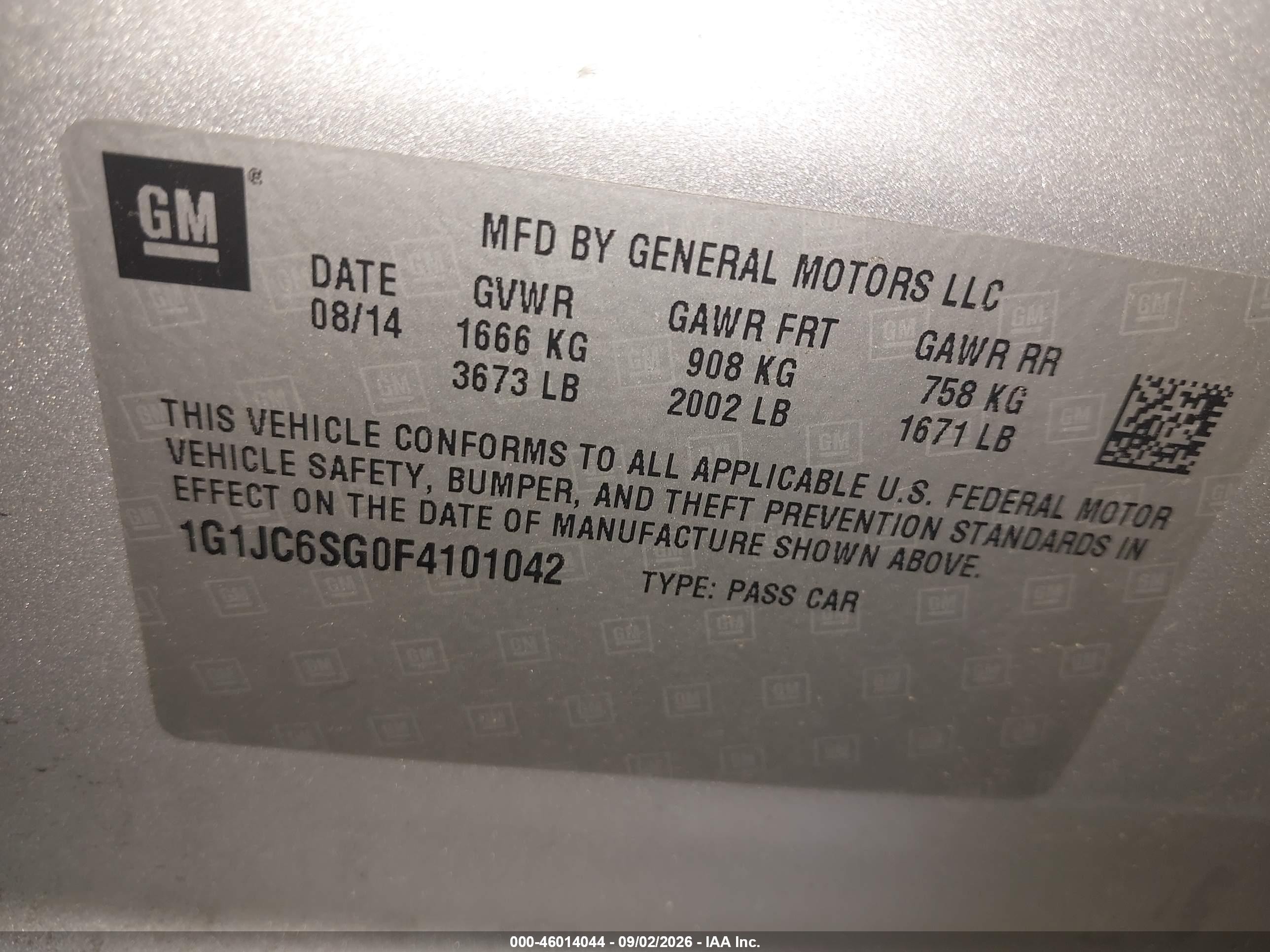 2015 Chevrolet Sonic Lt Auto Серебряный vin: 1G1JC6SG0F4101042