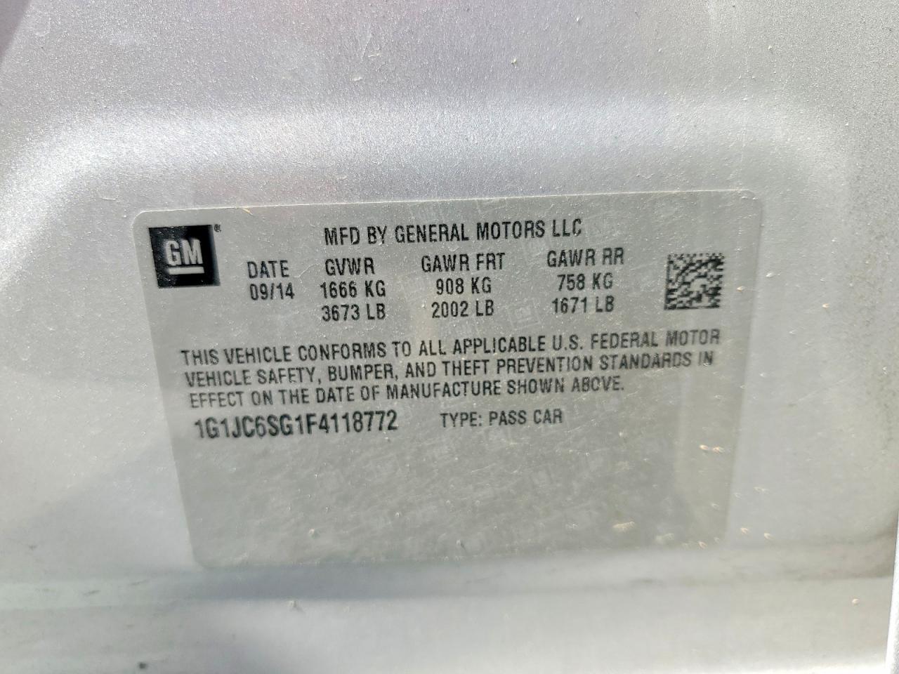 2015 Chevrolet Sonic Lt Silver vin: 1G1JC6SG1F4118772