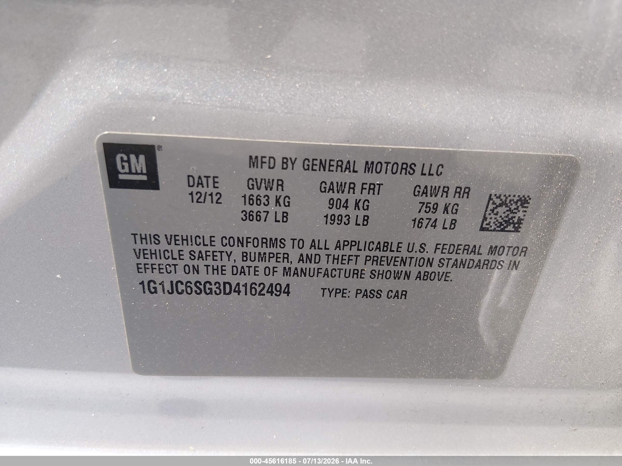 2013 Chevrolet Sonic Lt Auto Silver vin: 1G1JC6SG3D4162494