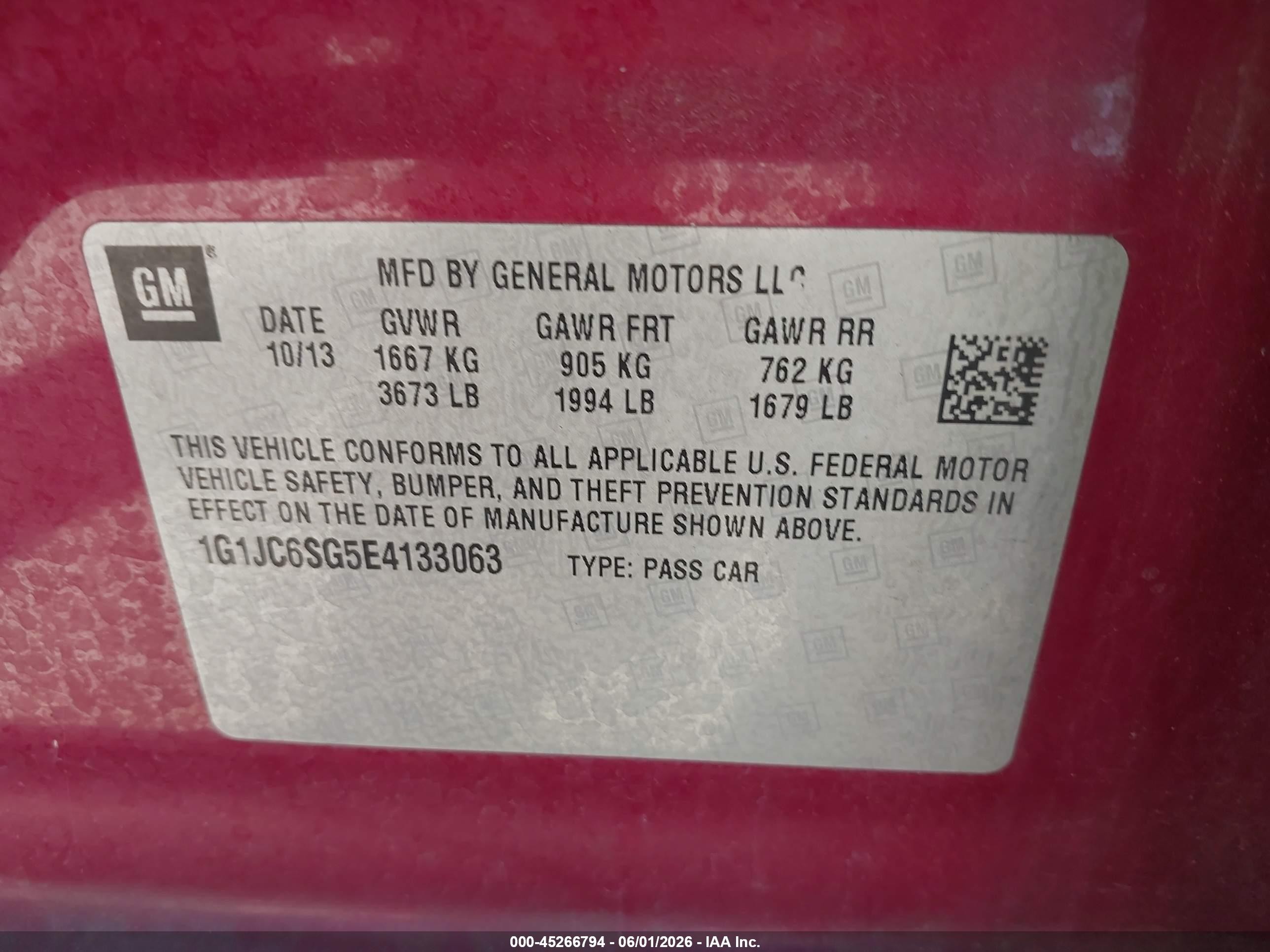 2014 Chevrolet Sonic Lt Auto Pink vin: 1G1JC6SG5E4133063