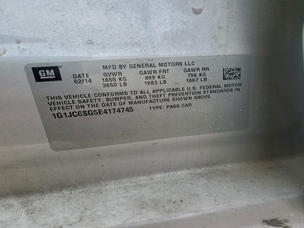 2014 Chevrolet Sonic Lt Серебряный vin: 1G1JC6SG5E4174745