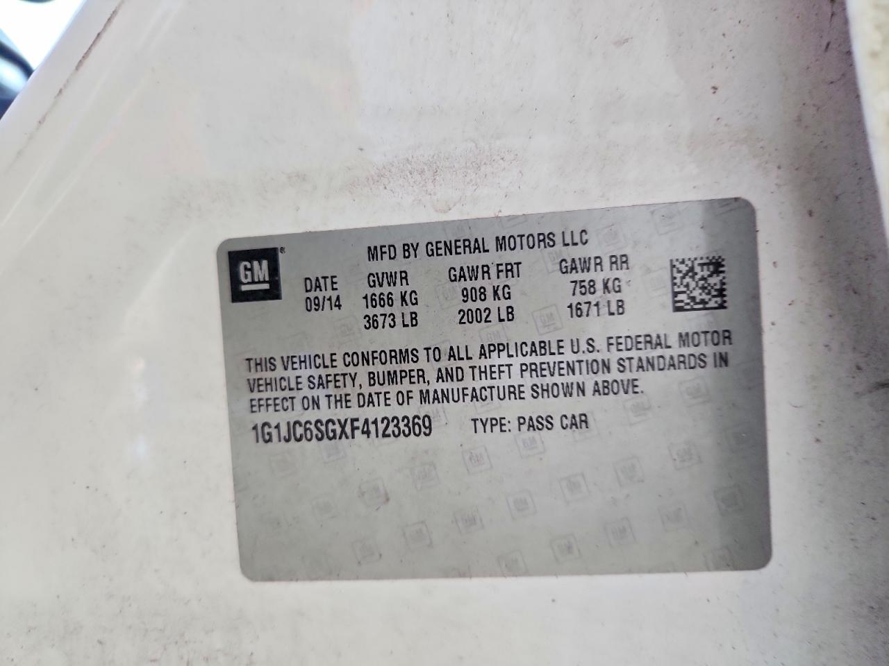 2015 Chevrolet Sonic Lt White vin: 1G1JC6SGXF4123369