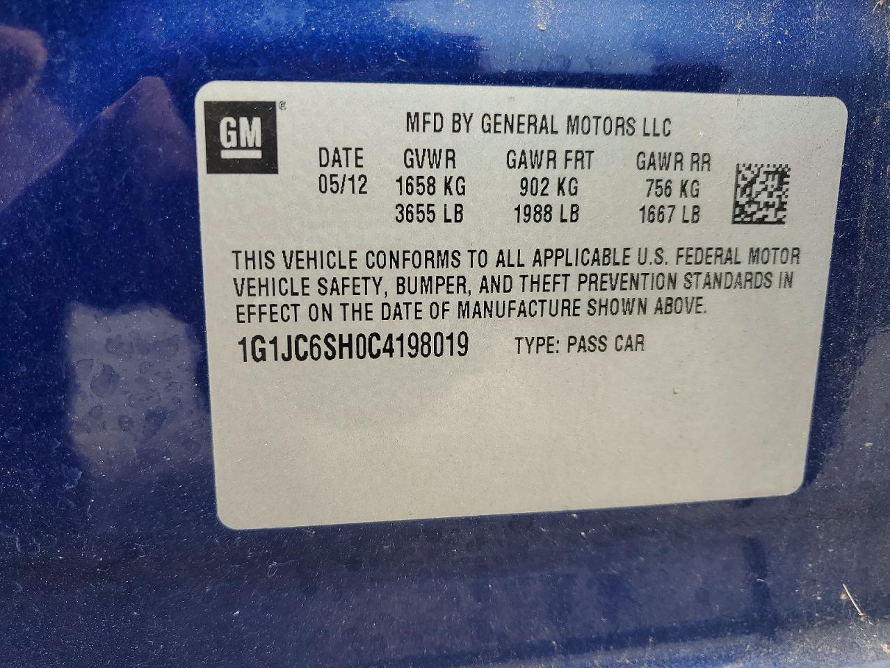 2012 Chevrolet Sonic Lt Blue vin: 1G1JC6SH0C4198019