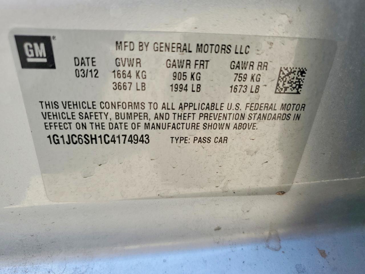 2012 Chevrolet Sonic Lt Серебряный vin: 1G1JC6SH1C4174943