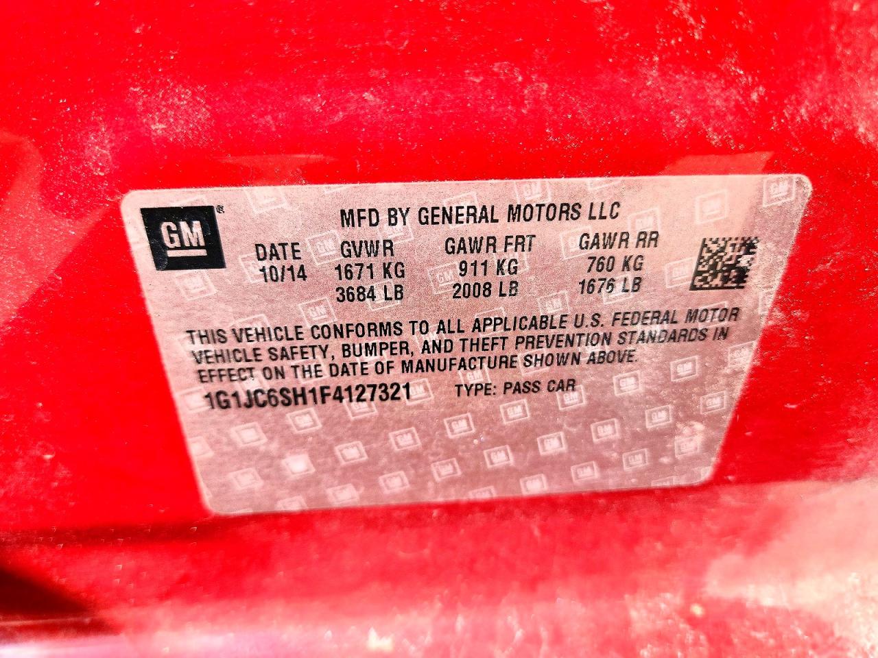 2015 Chevrolet Sonic Lt Red vin: 1G1JC6SH1F4127321