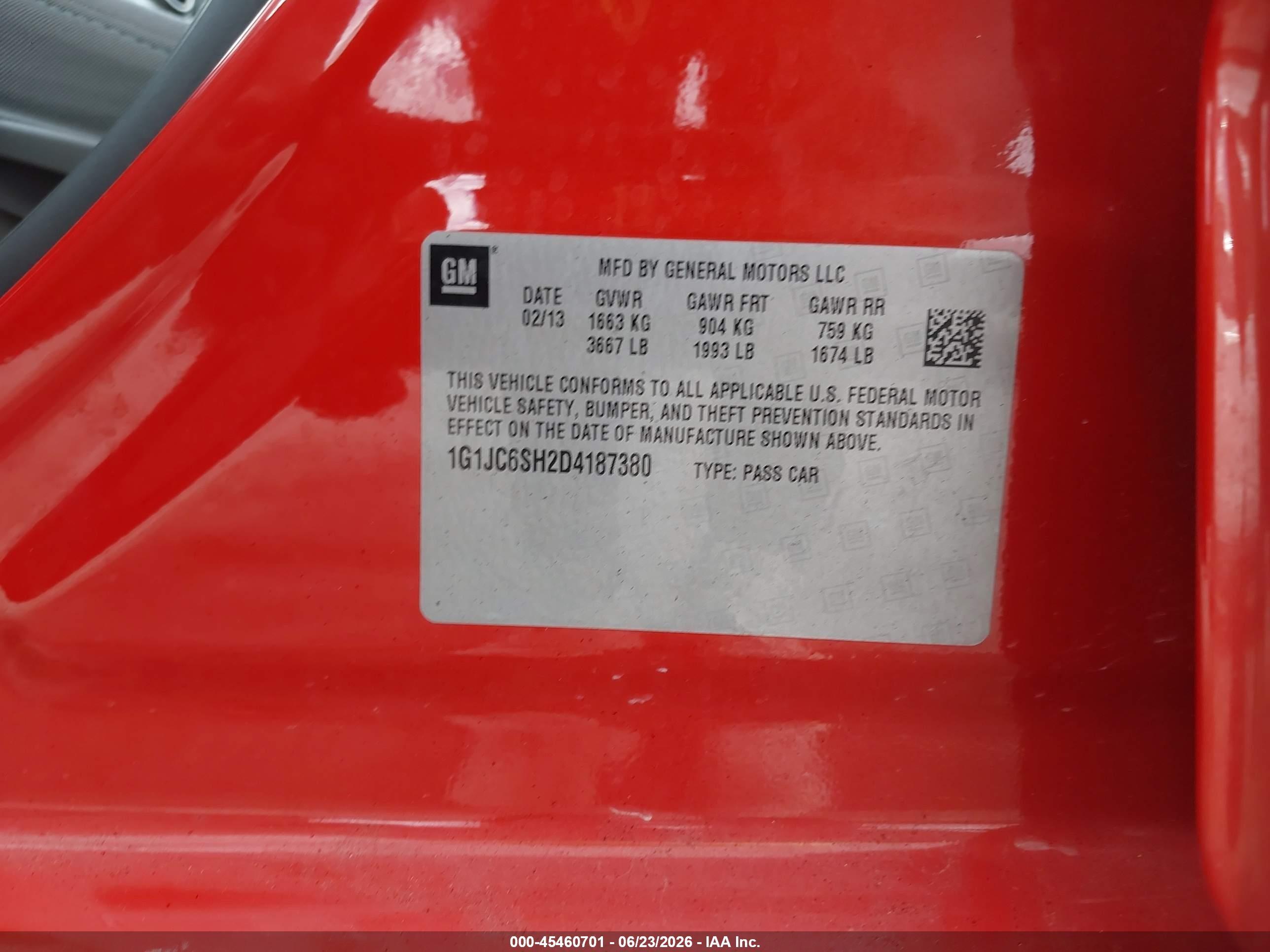 2013 Chevrolet Sonic Lt Auto Orange vin: 1G1JC6SH2D4187380