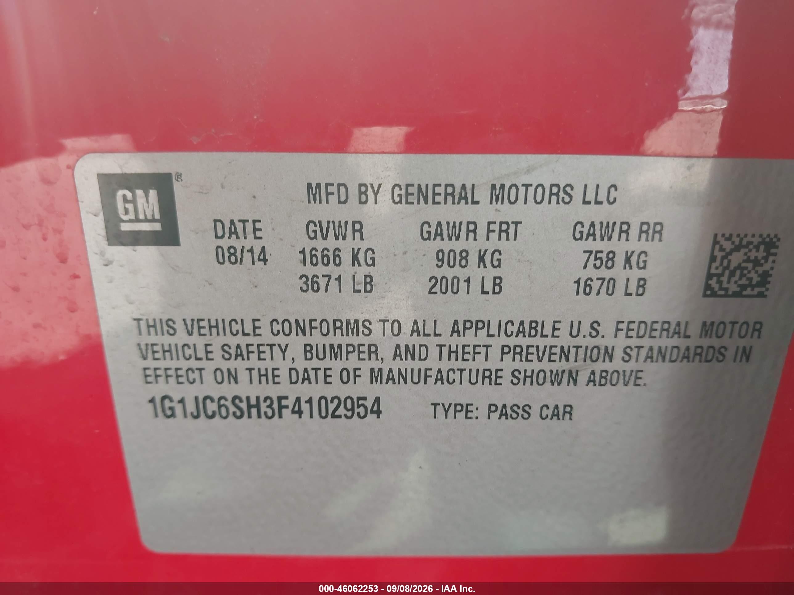2015 Chevrolet Sonic Lt Auto Красный vin: 1G1JC6SH3F4102954