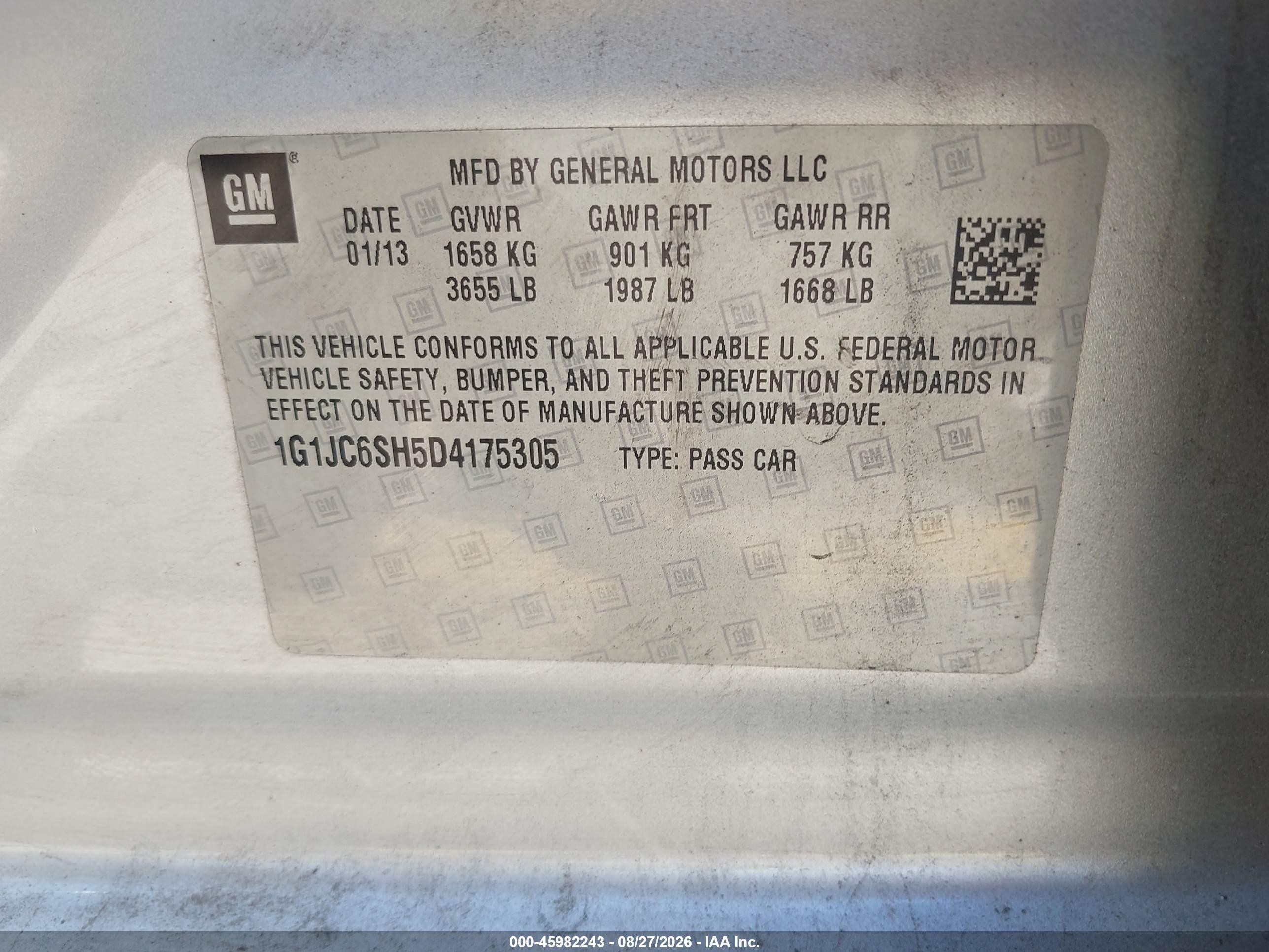 2013 Chevrolet Sonic Lt Auto Silver vin: 1G1JC6SH5D4175305