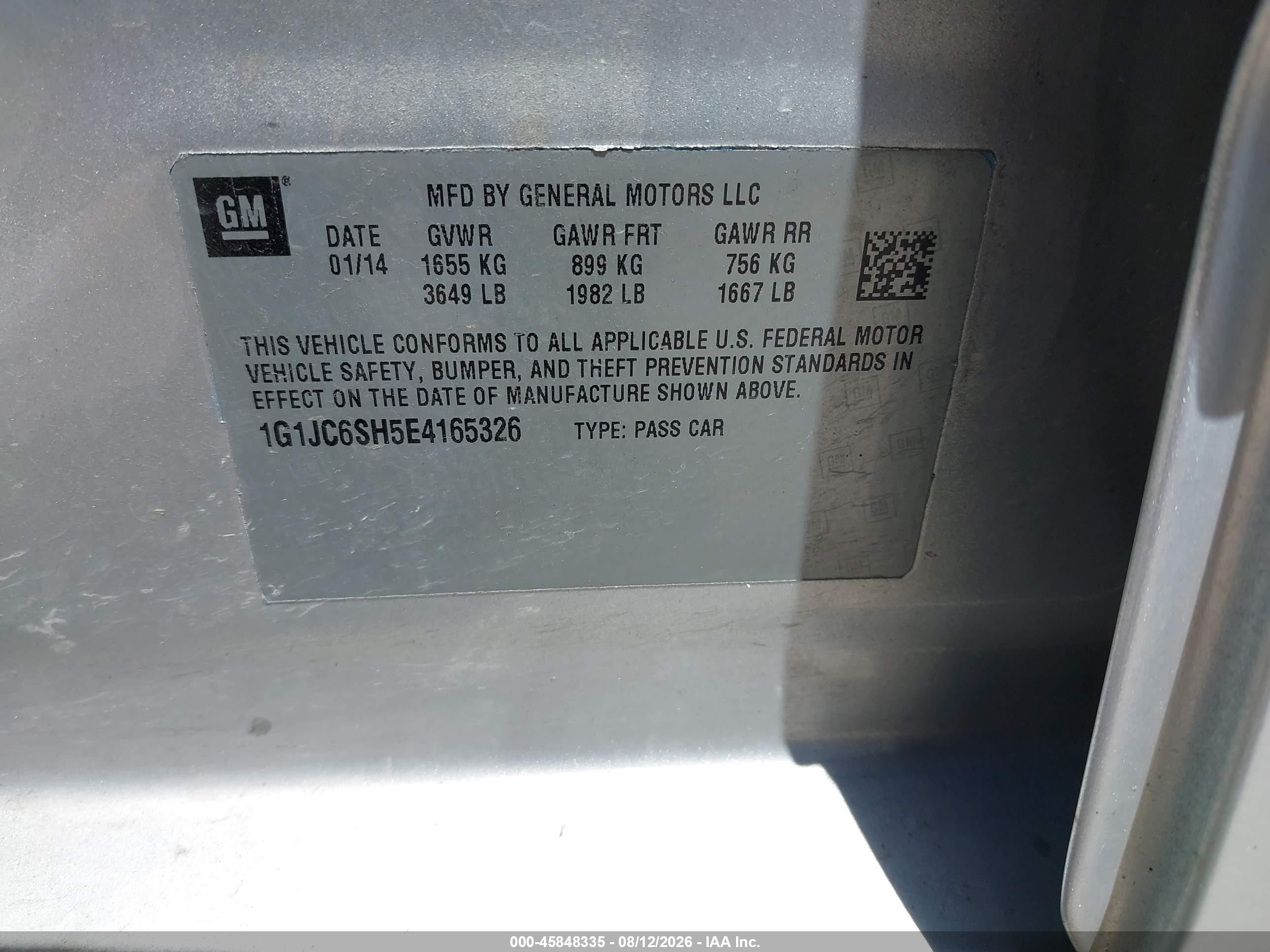 2014 Chevrolet Sonic Lt Auto Silver vin: 1G1JC6SH5E4165326