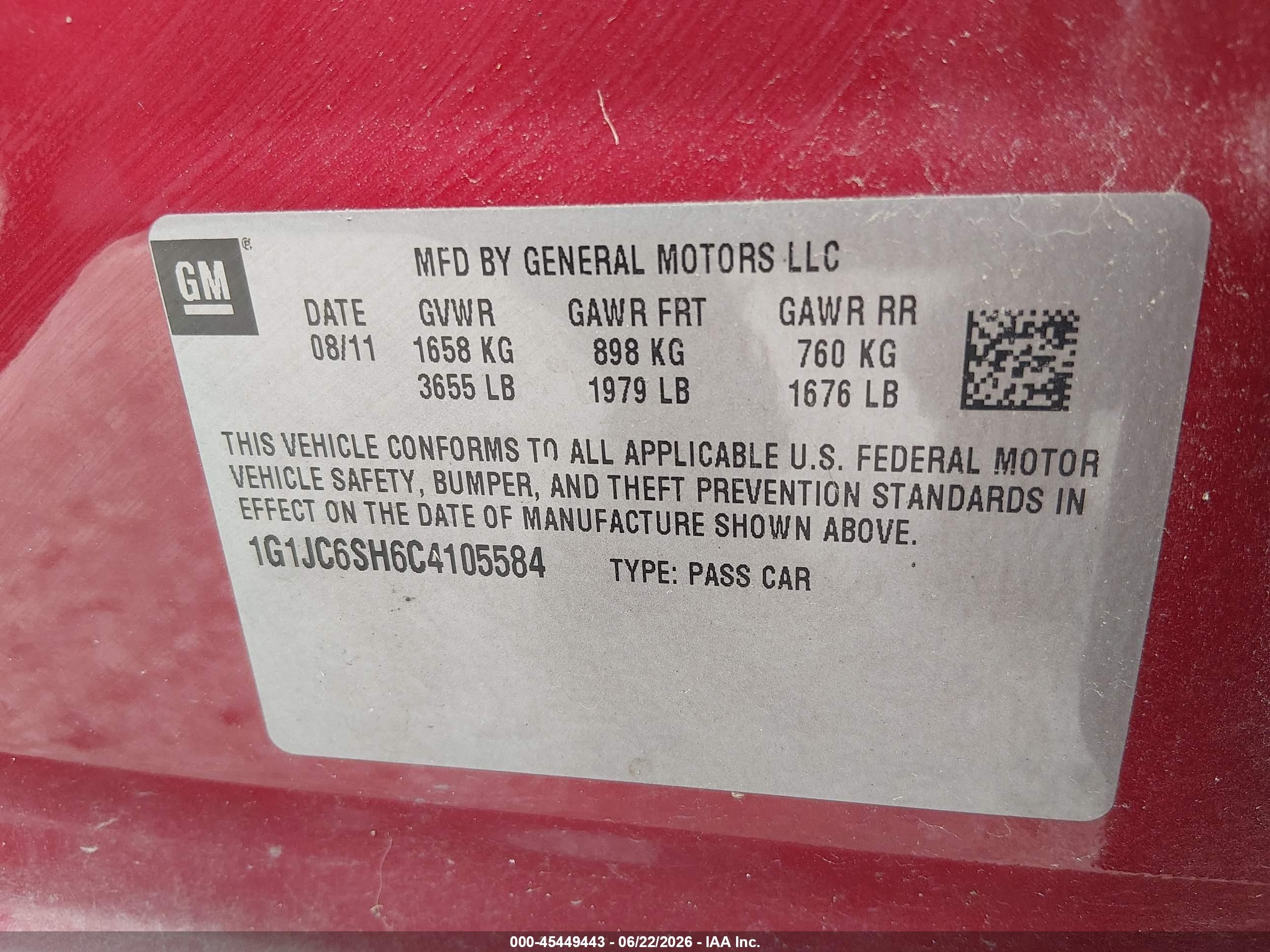 2012 Chevrolet Sonic 2lt Red vin: 1G1JC6SH6C4105584