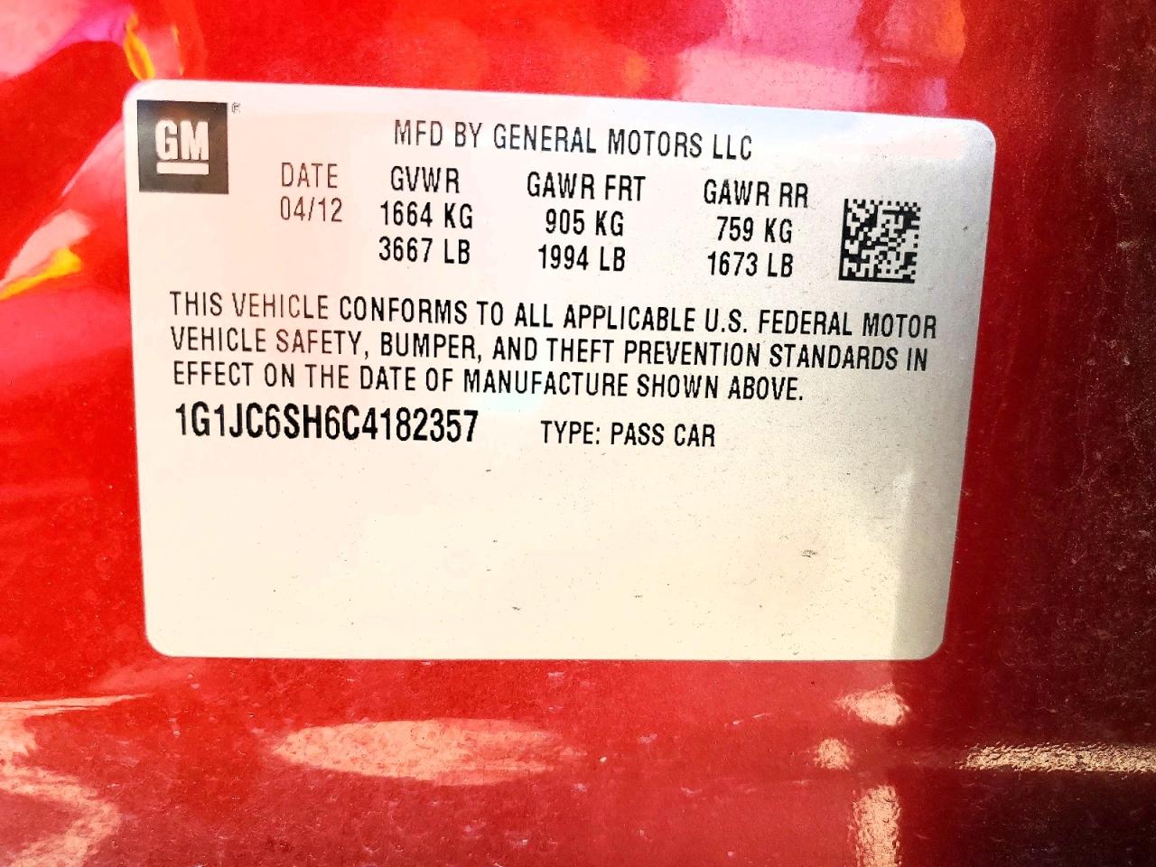 2012 Chevrolet Sonic Lt Maroon vin: 1G1JC6SH6C4182357