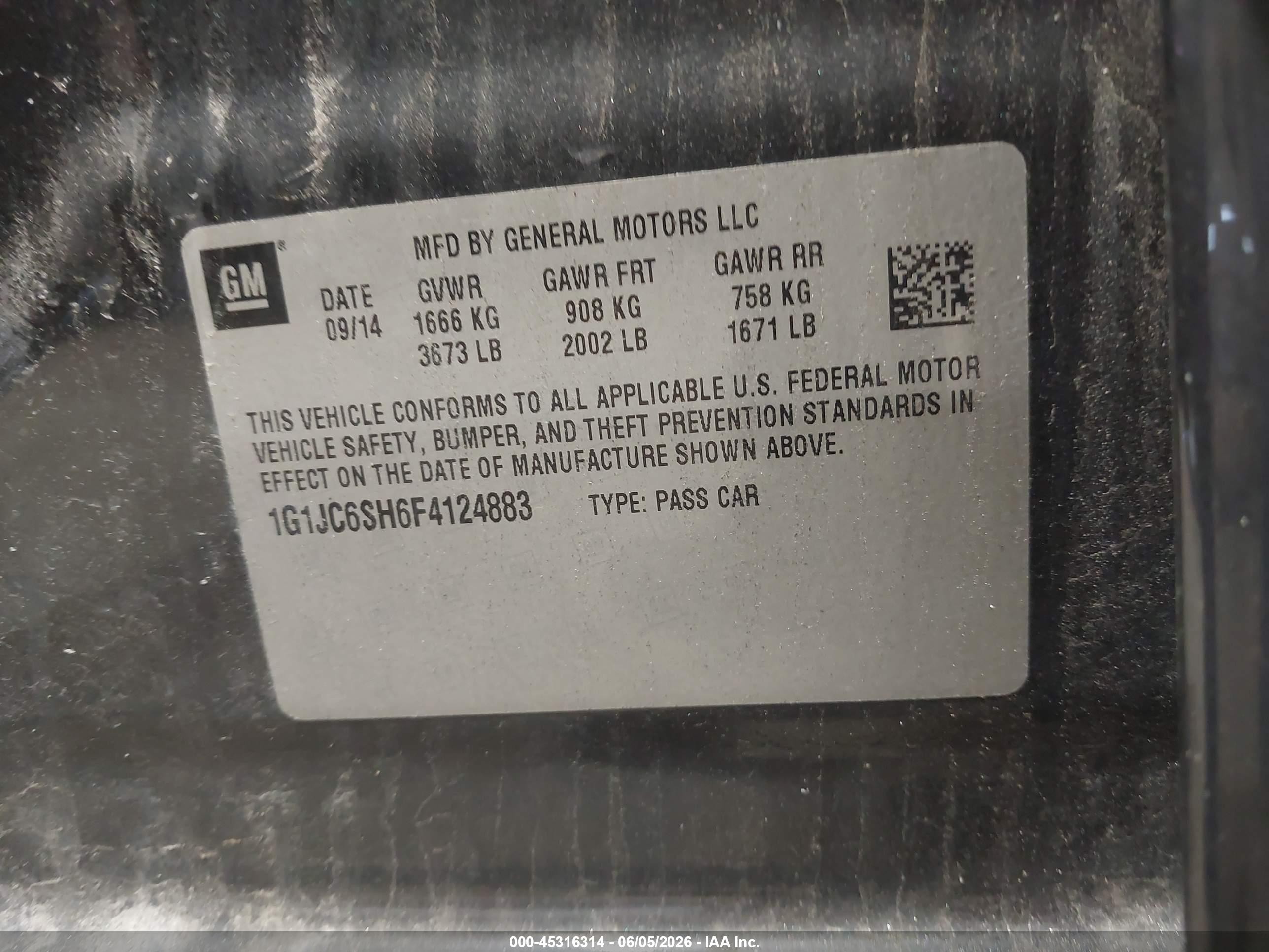 2015 Chevrolet Sonic Lt Auto Серый vin: 1G1JC6SH6F4124883