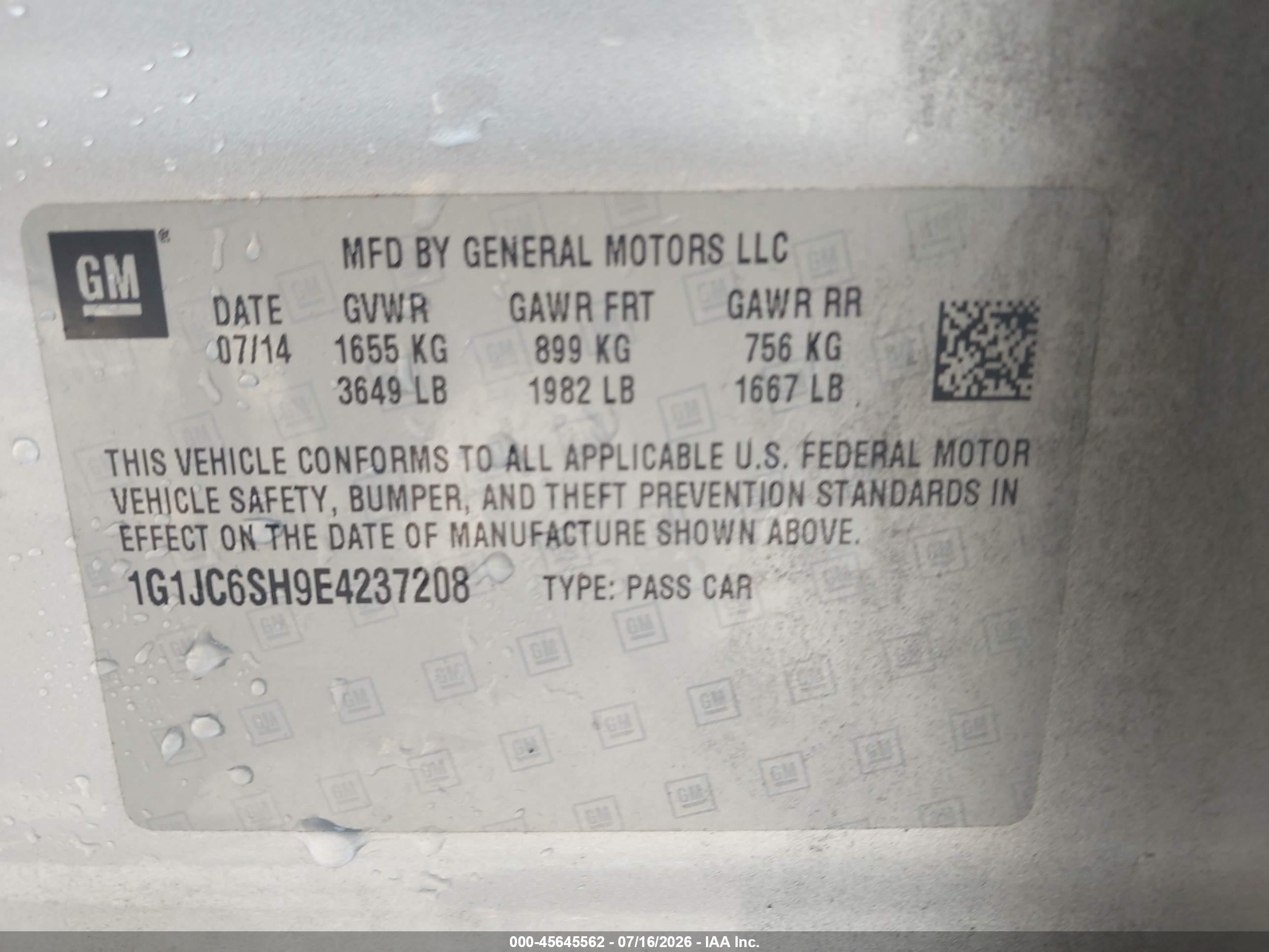 2014 Chevrolet Sonic Lt Auto Gray vin: 1G1JC6SH9E4237208