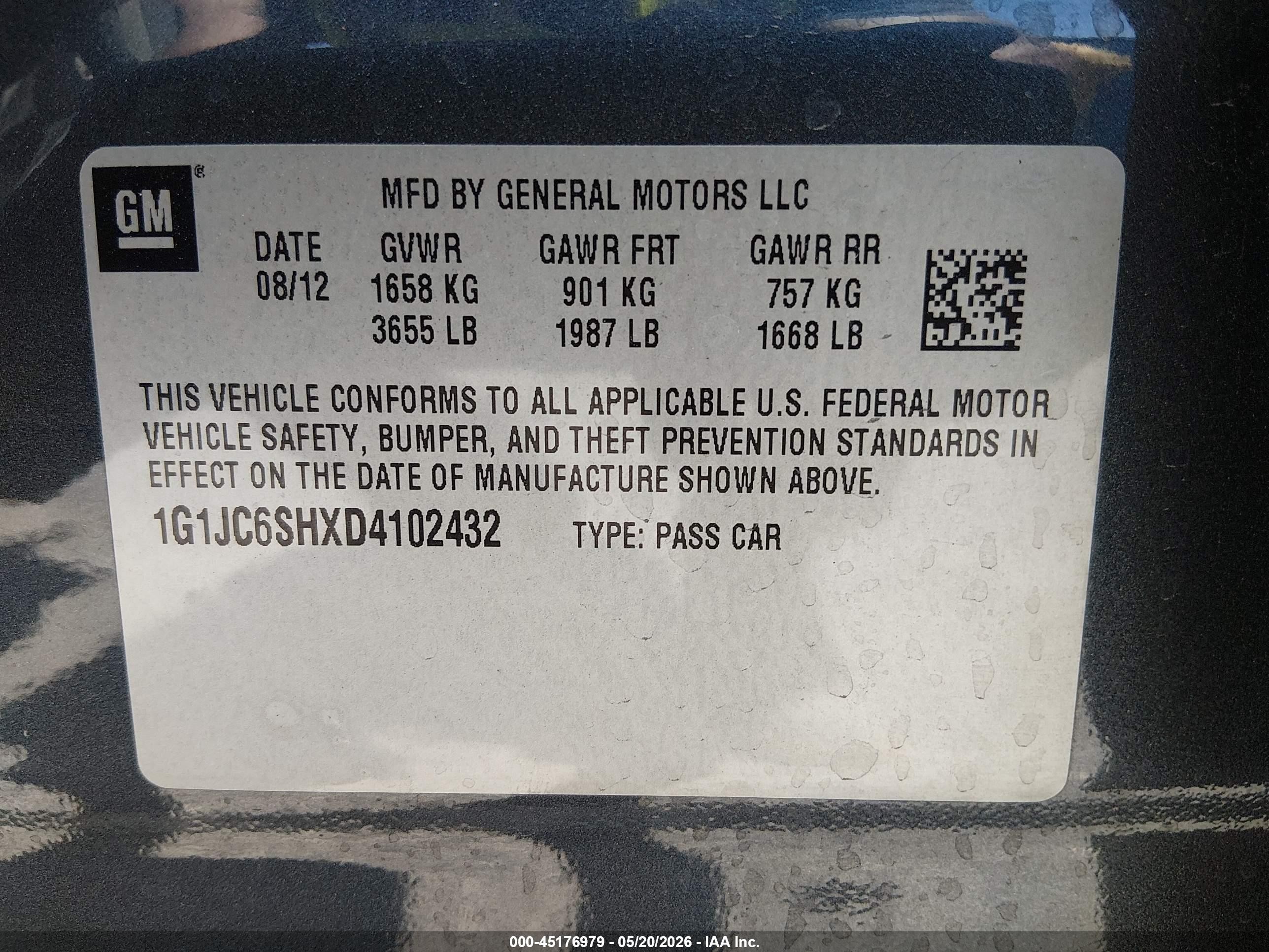 2013 Chevrolet Sonic Lt Auto Серый vin: 1G1JC6SHXD4102432