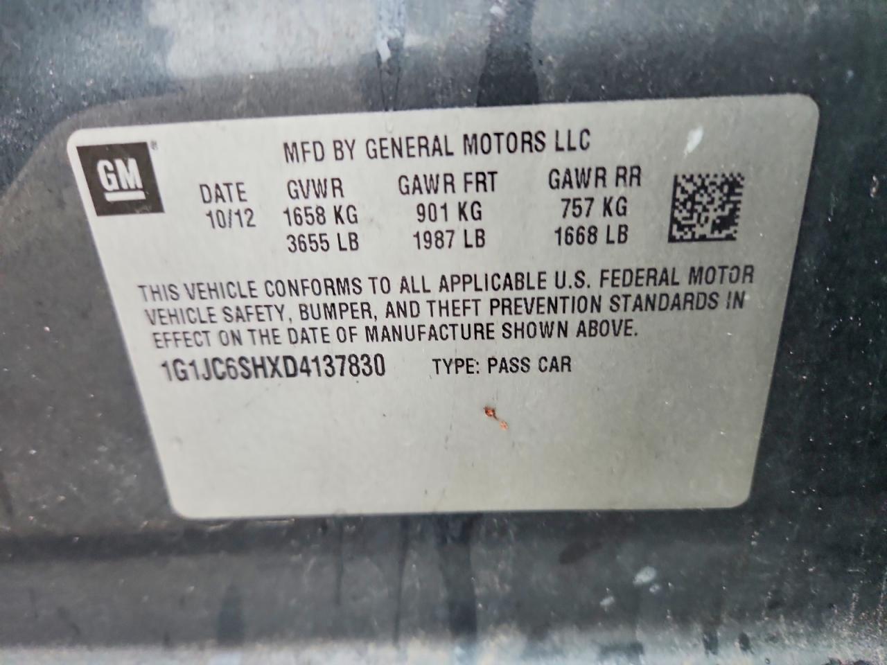 2013 Chevrolet Sonic Lt Gray vin: 1G1JC6SHXD4137830