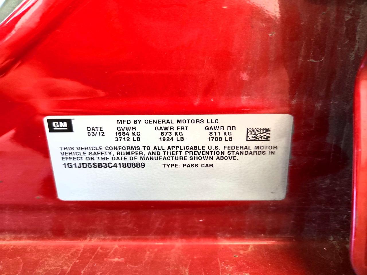 2012 Chevrolet Sonic Lt Темно-бордовый vin: 1G1JD5SB3C4180889