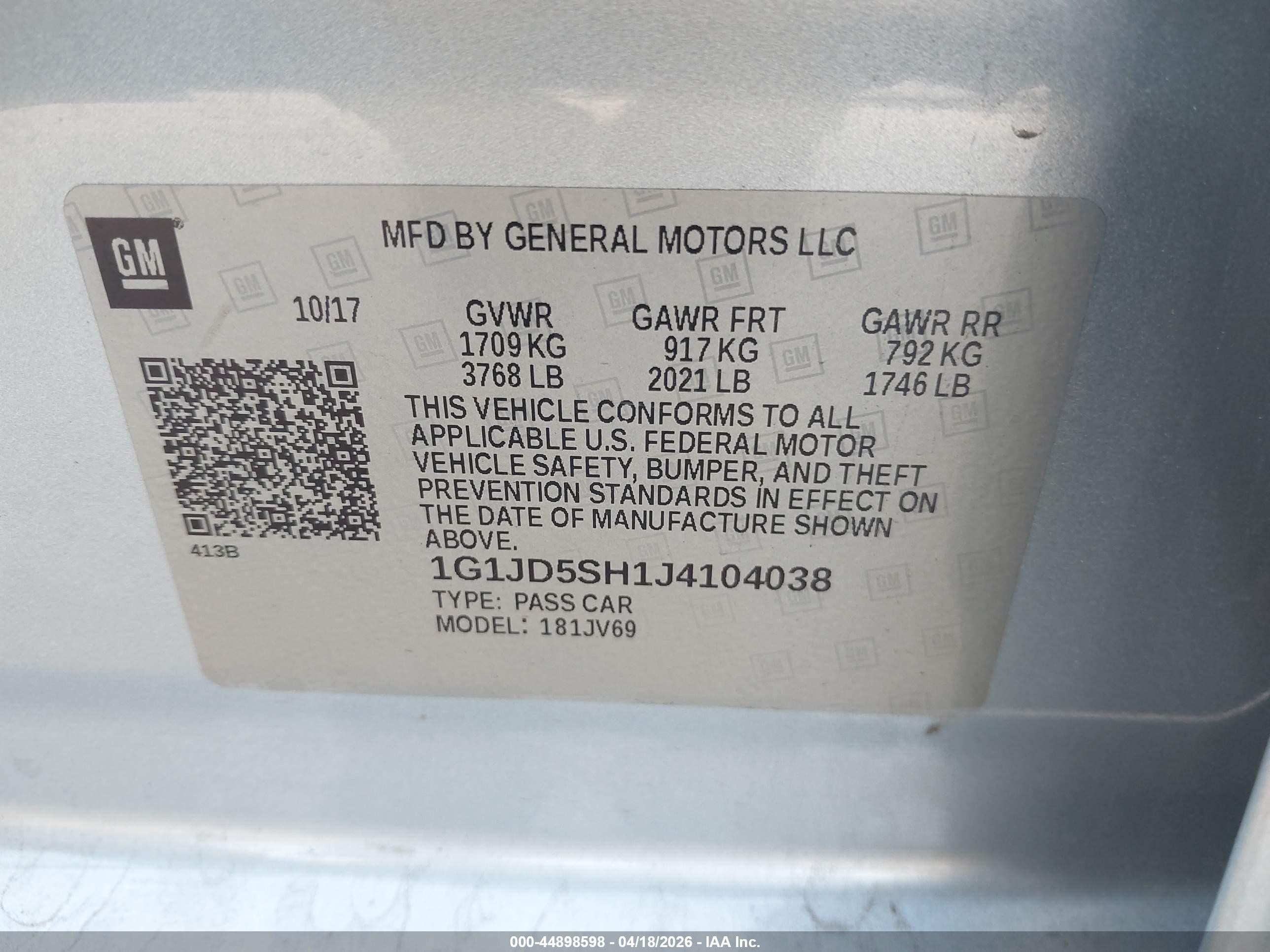 2018 Chevrolet Sonic Lt Auto Blue vin: 1G1JD5SH1J4104038
