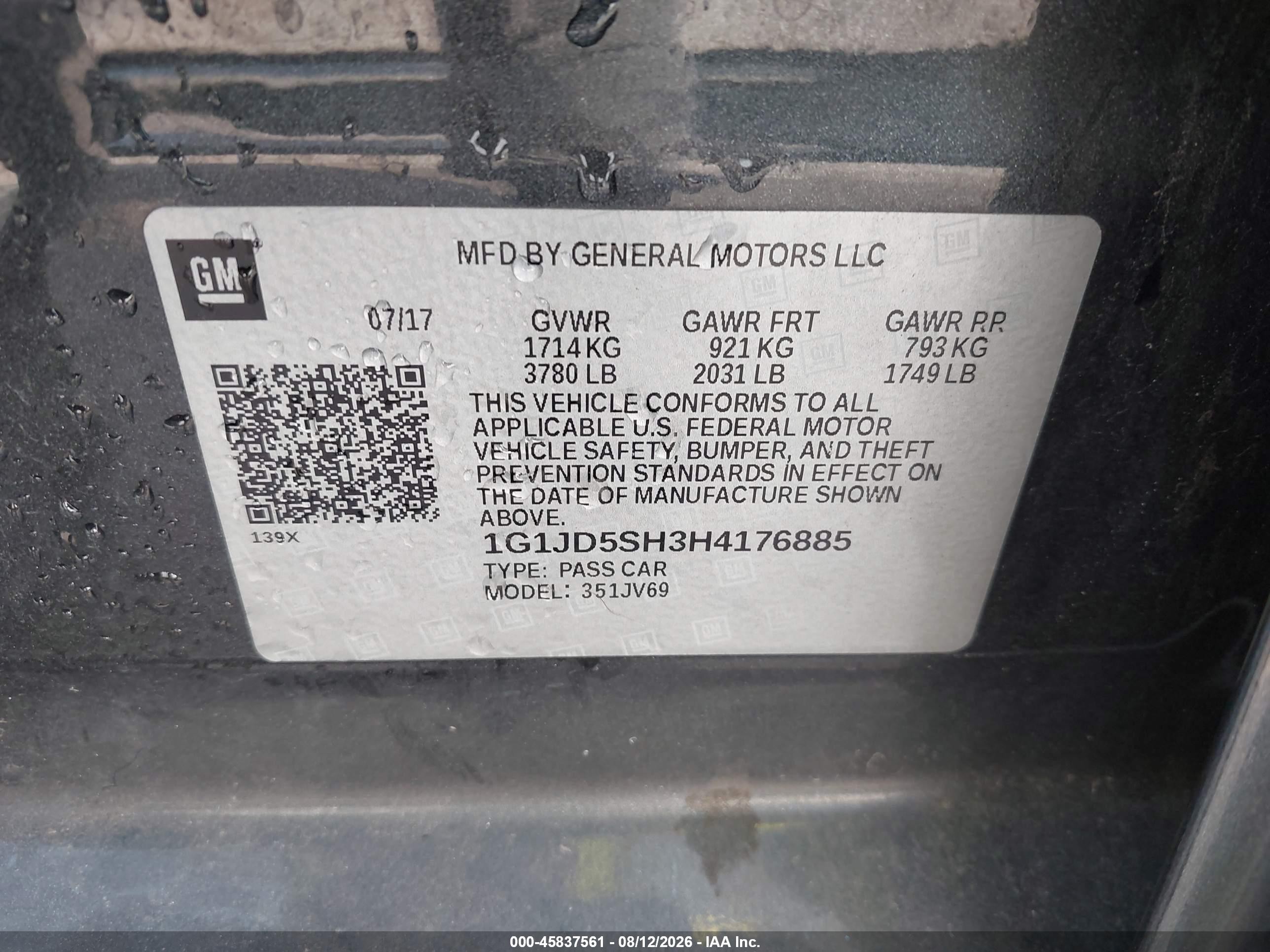 2017 Chevrolet Sonic Lt Auto Gray vin: 1G1JD5SH3H4176885