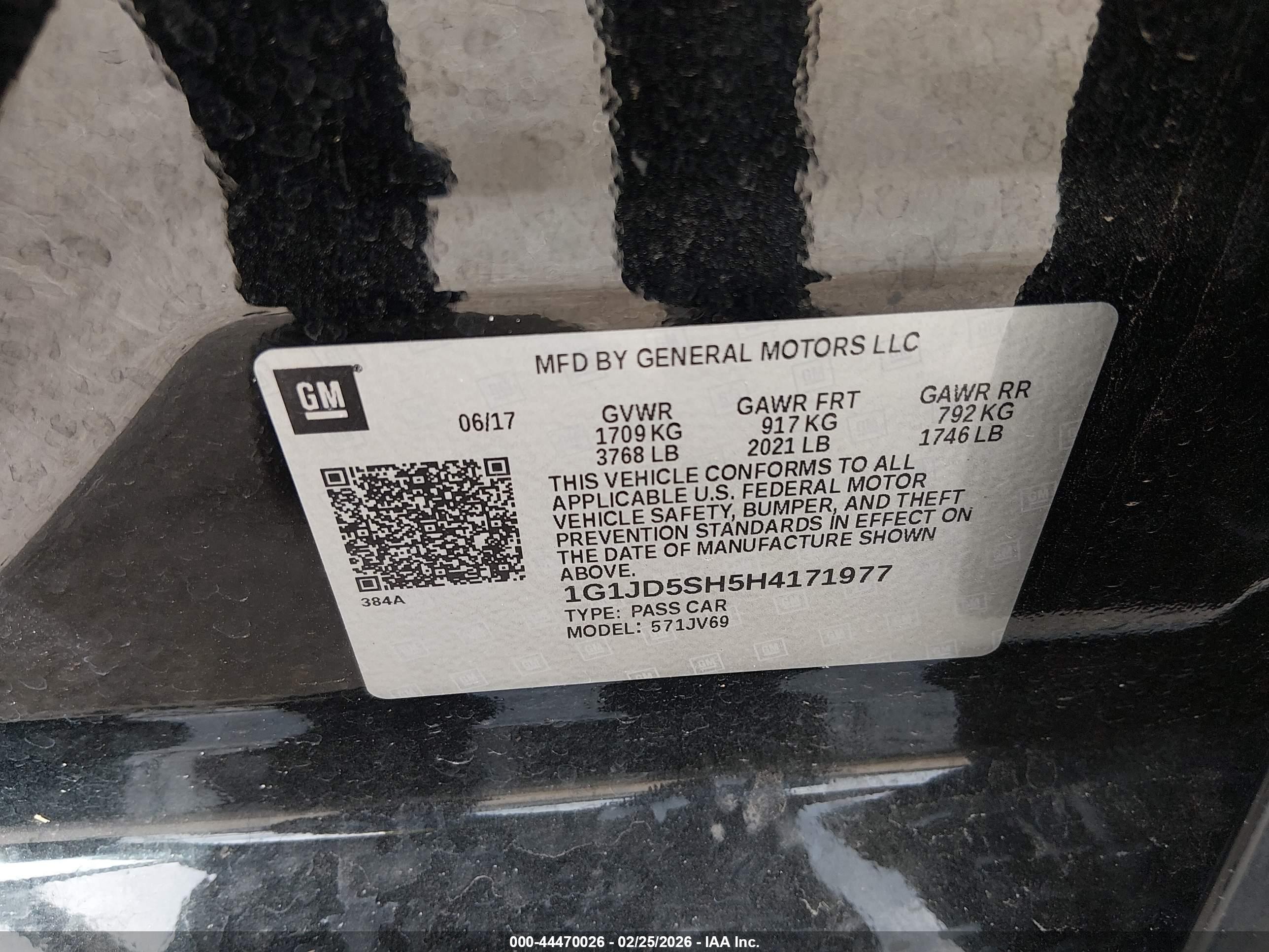 2017 Chevrolet Sonic Lt Auto Black vin: 1G1JD5SH5H4171977