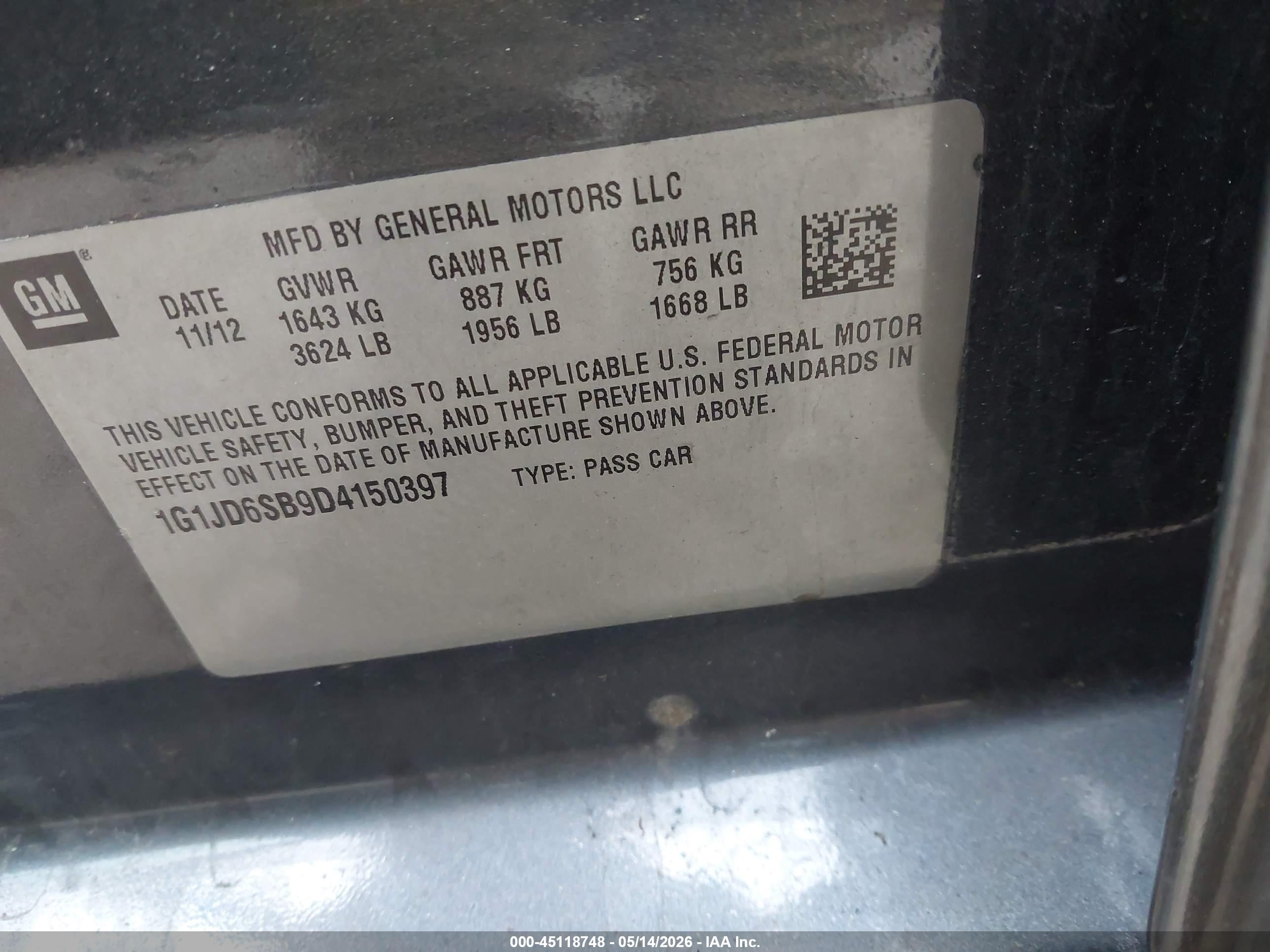 2013 Chevrolet Sonic Lt Manual Gray vin: 1G1JD6SB9D4150397