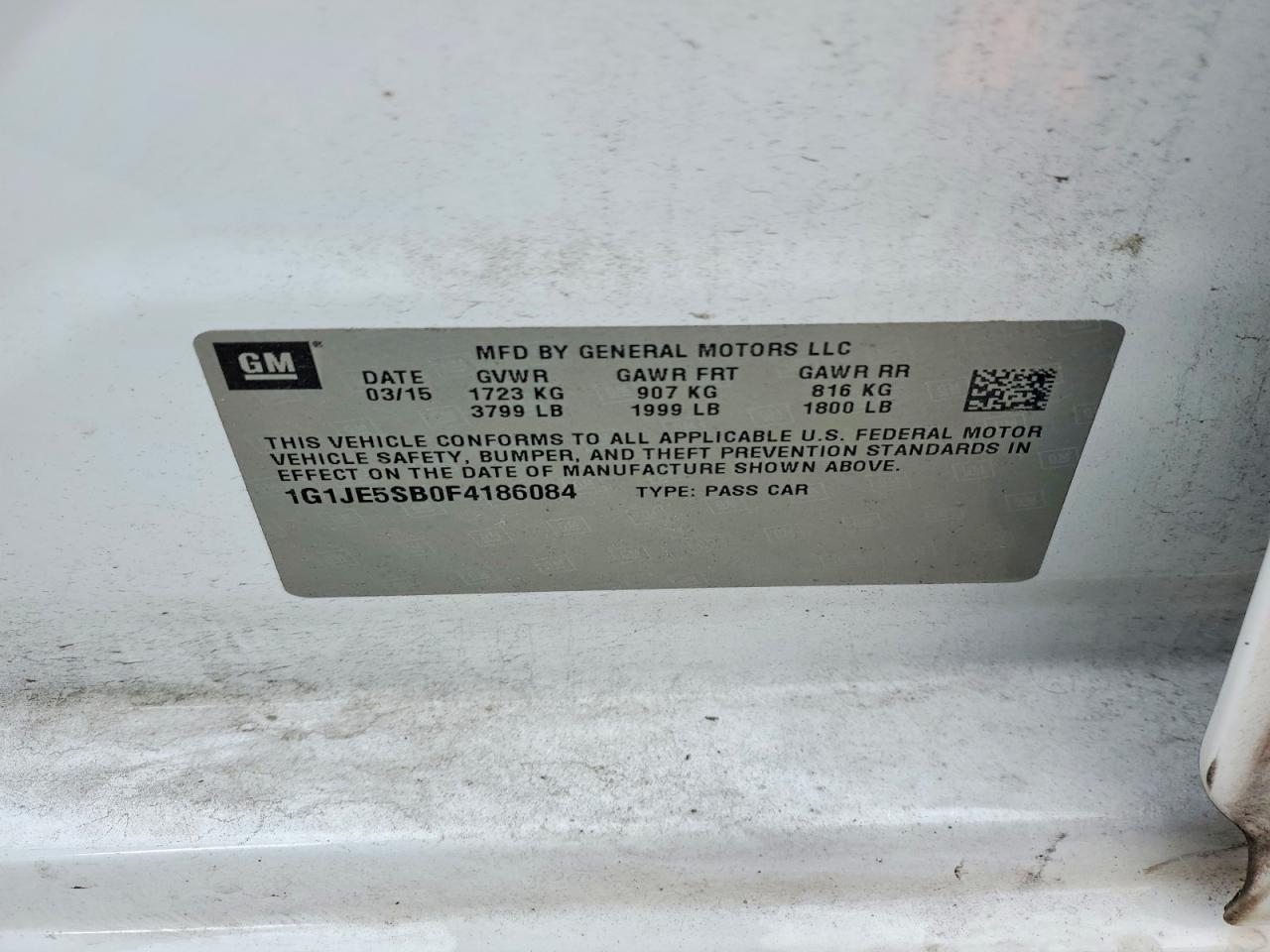 2015 Chevrolet Sonic Ltz White vin: 1G1JE5SB0F4186084