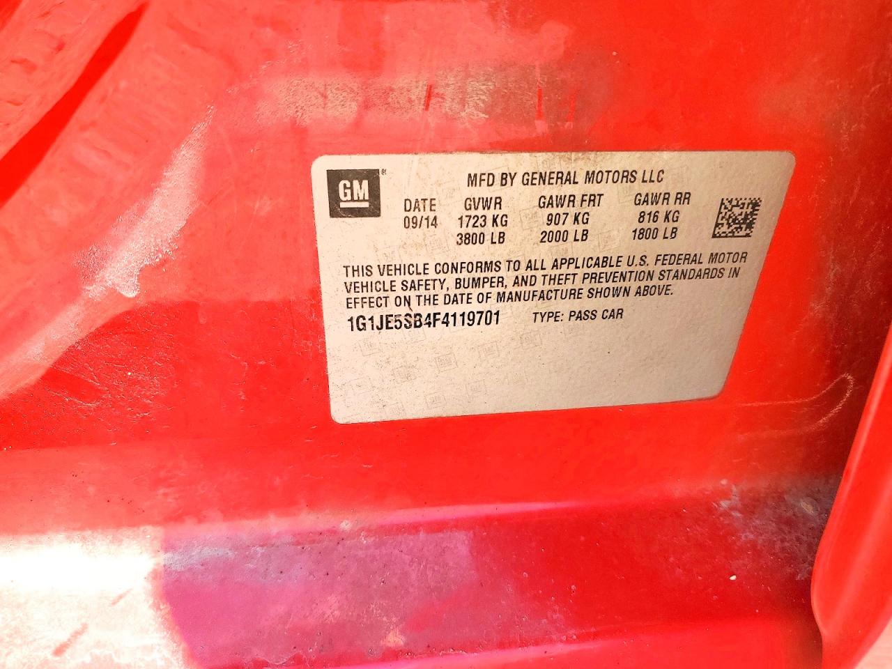 2015 Chevrolet Sonic Ltz Red vin: 1G1JE5SB4F4119701